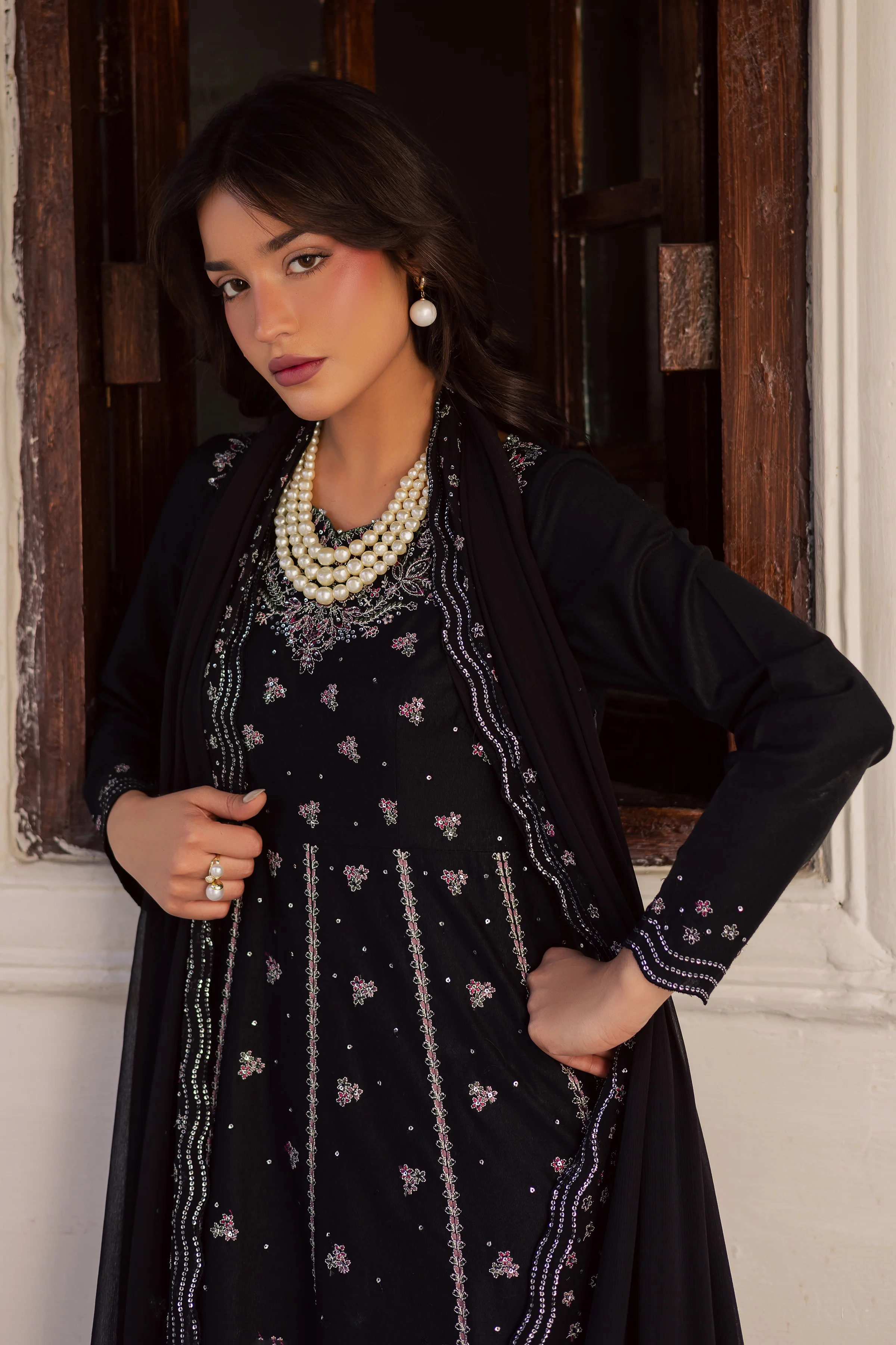 Black Mastani 3Pc - Embroidered Karandi Dress - Image 2