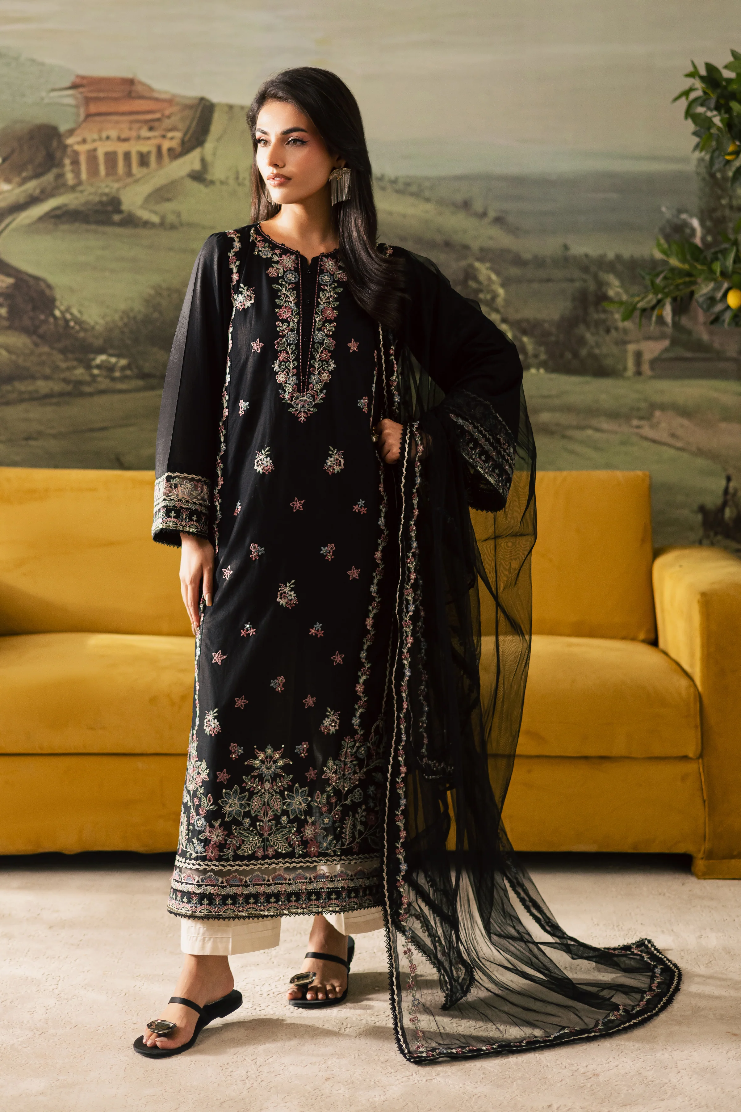 Black Moon 3Pc - Embroidered Lawn Pret - Image 5