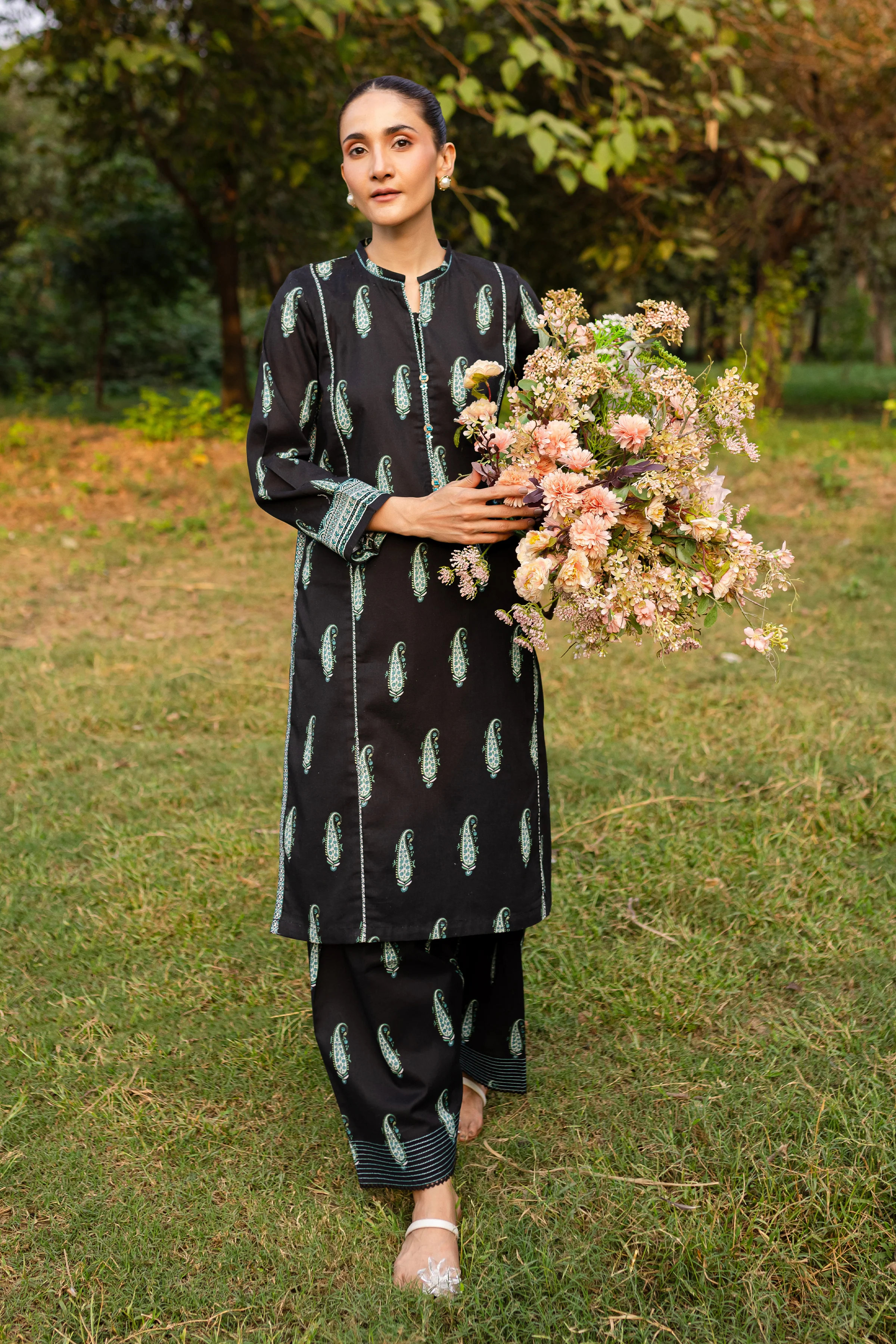 Black Paisley 2Pc - Printed Khaddar Dress - Image 3