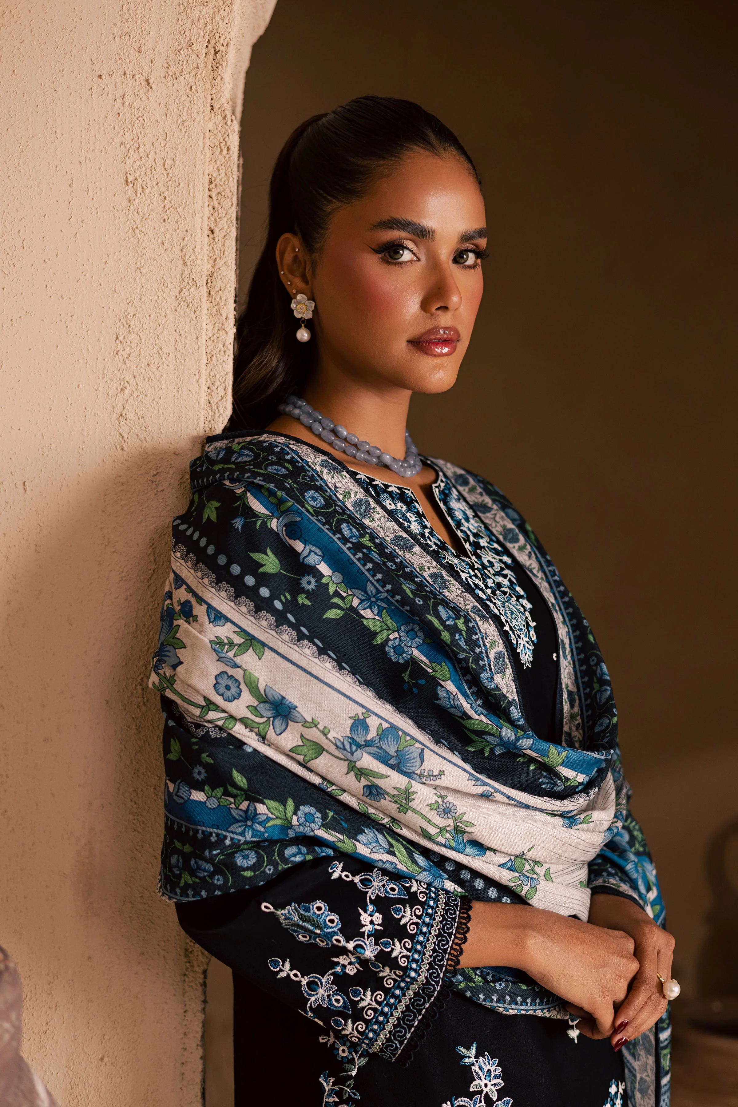 Black Riva 3Pc - Embroidered Khaddar Dress - Image 2