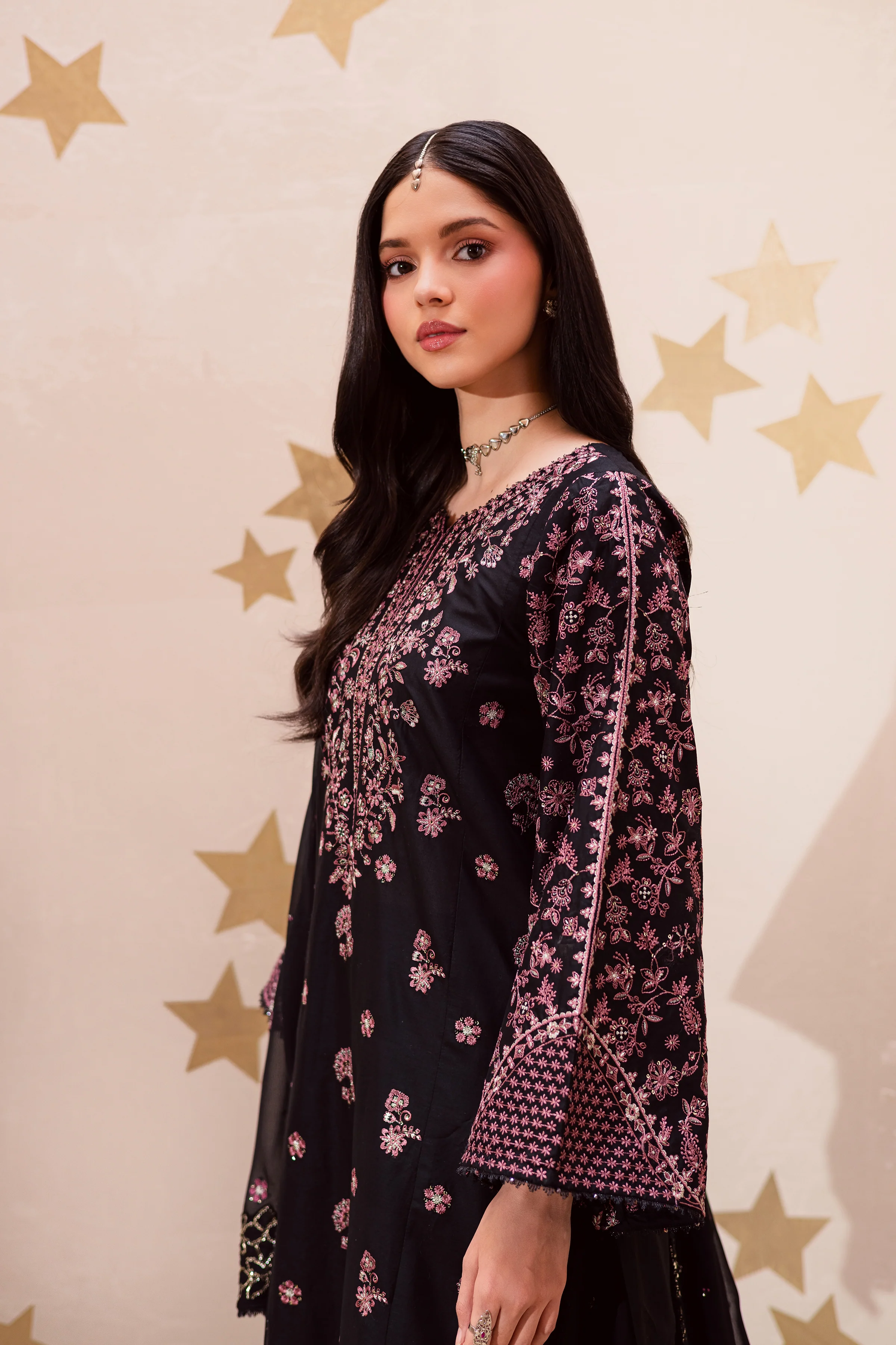 Black Sakura 3Pc - Festive Embroidered Lawn - Image 4