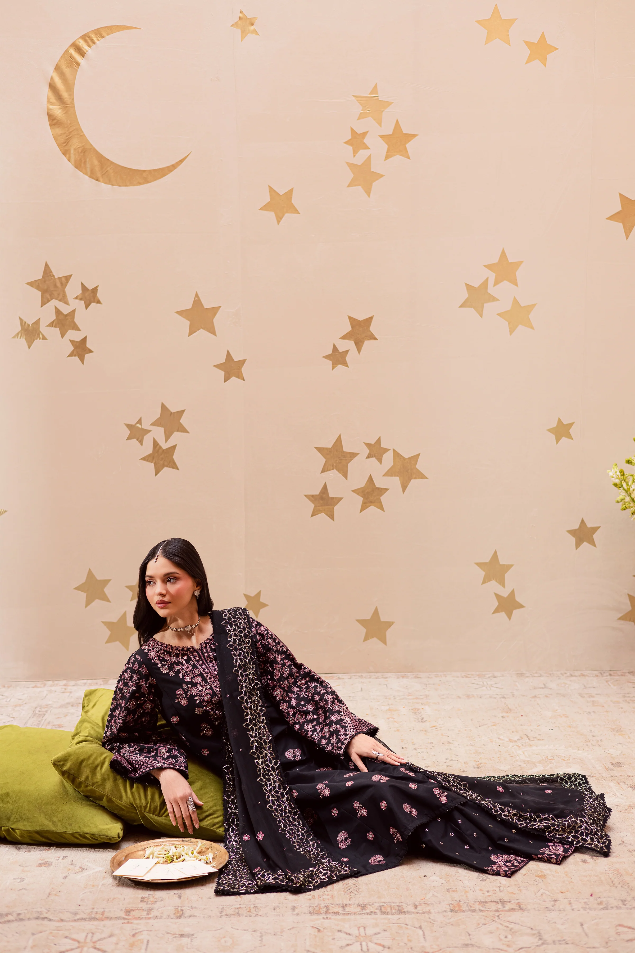 Black Sakura 3Pc - Festive Embroidered Lawn - Image 5
