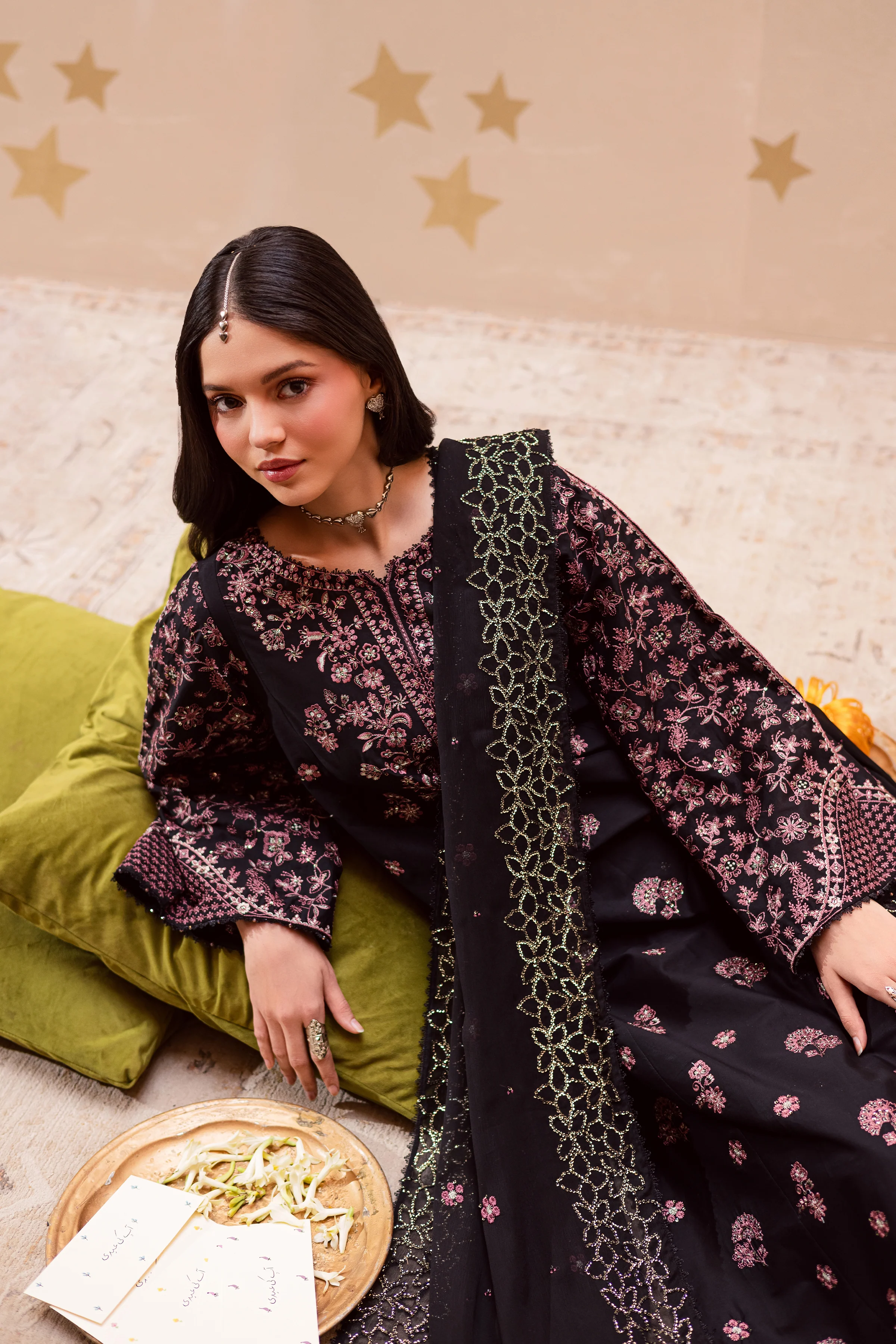 Black Sakura 3Pc - Festive Embroidered Lawn - Image 7