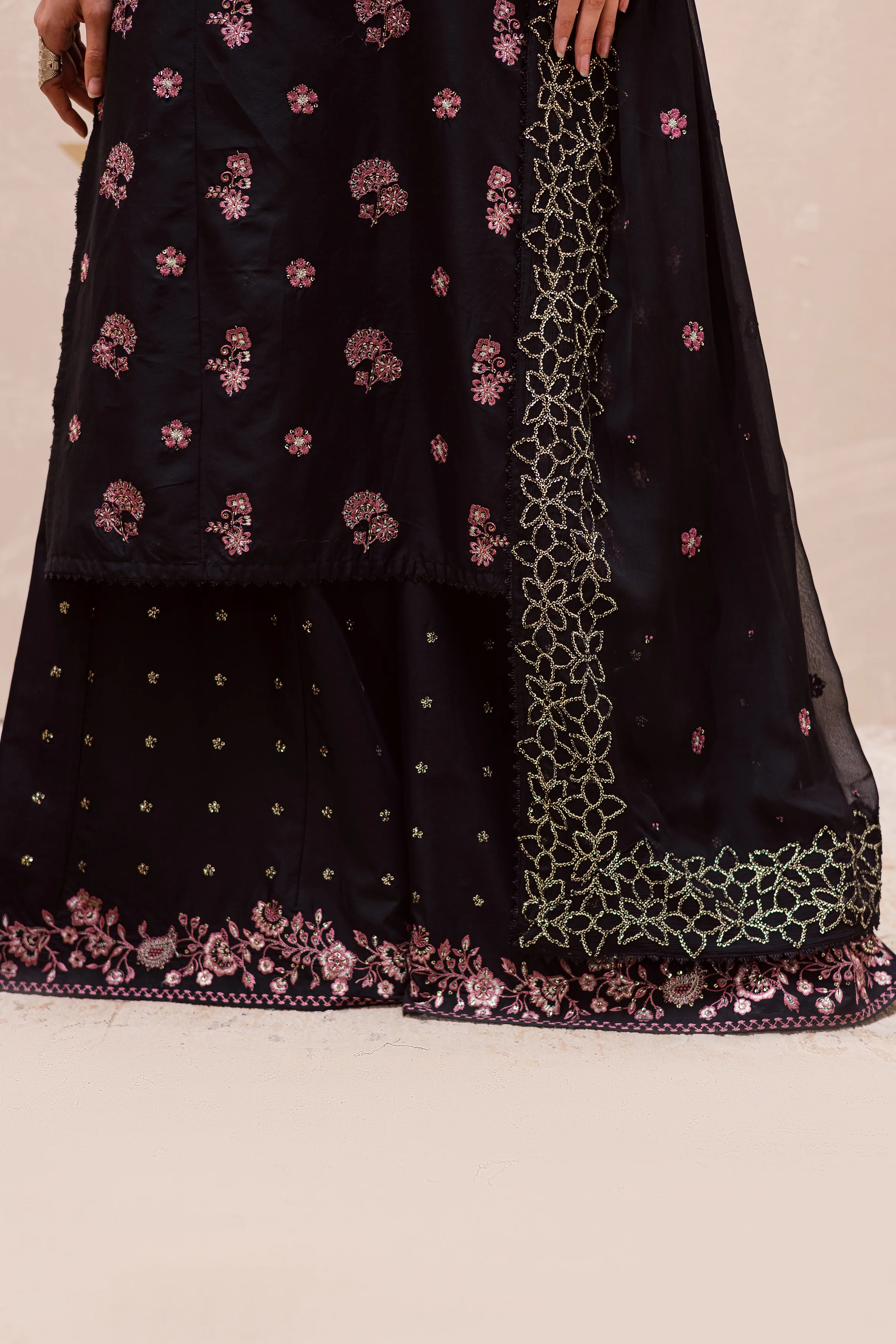 Black Sakura 3Pc - Festive Embroidered Lawn - Image 9