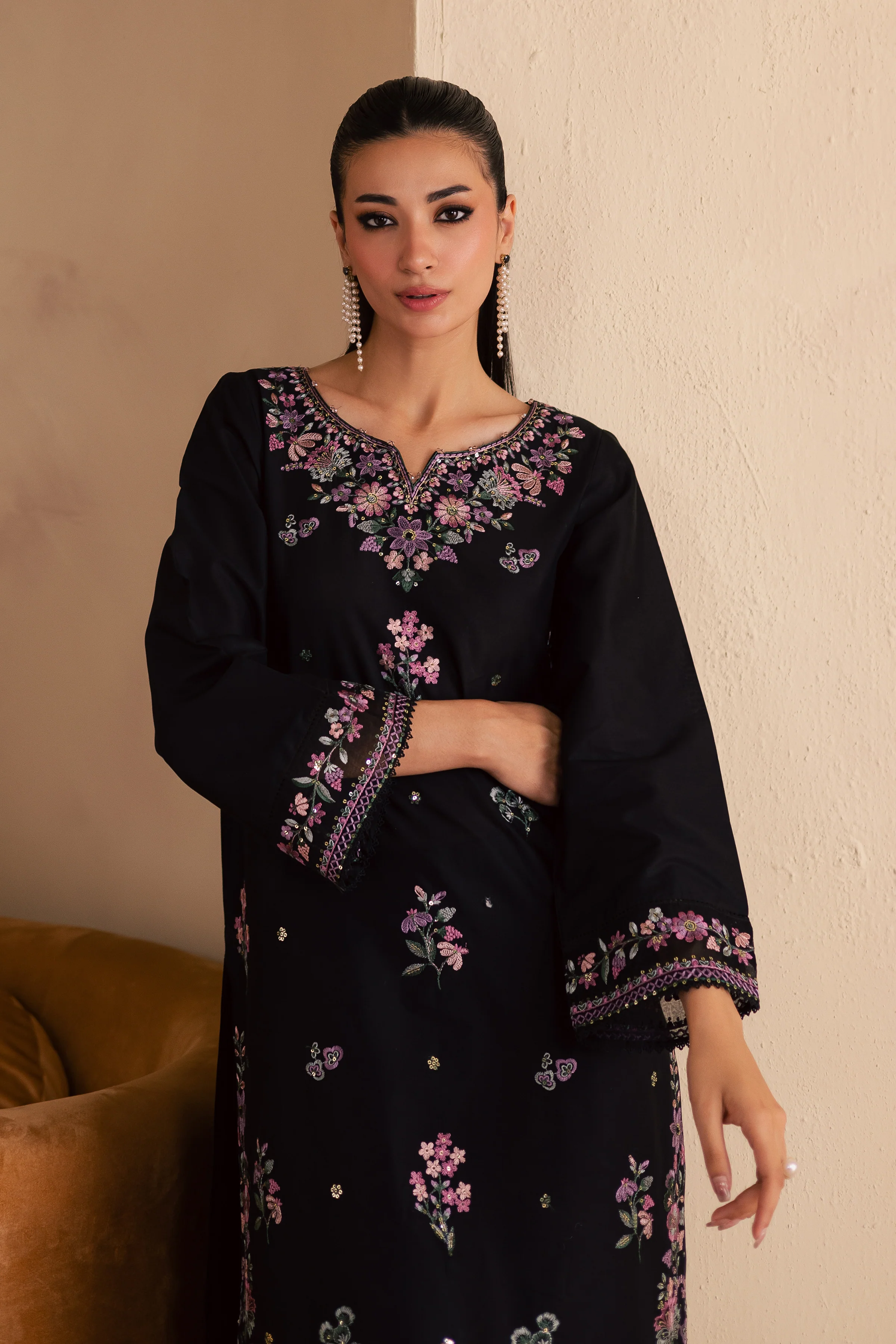 Blink 2Pc - Embroidered Solid Dress - Image 2
