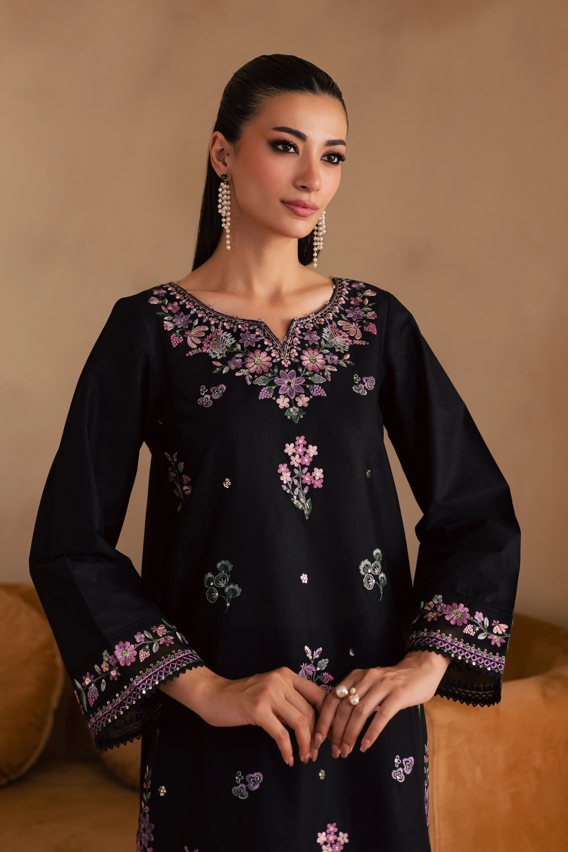 Blink 2Pc - Embroidered Solid Dress - Image 3