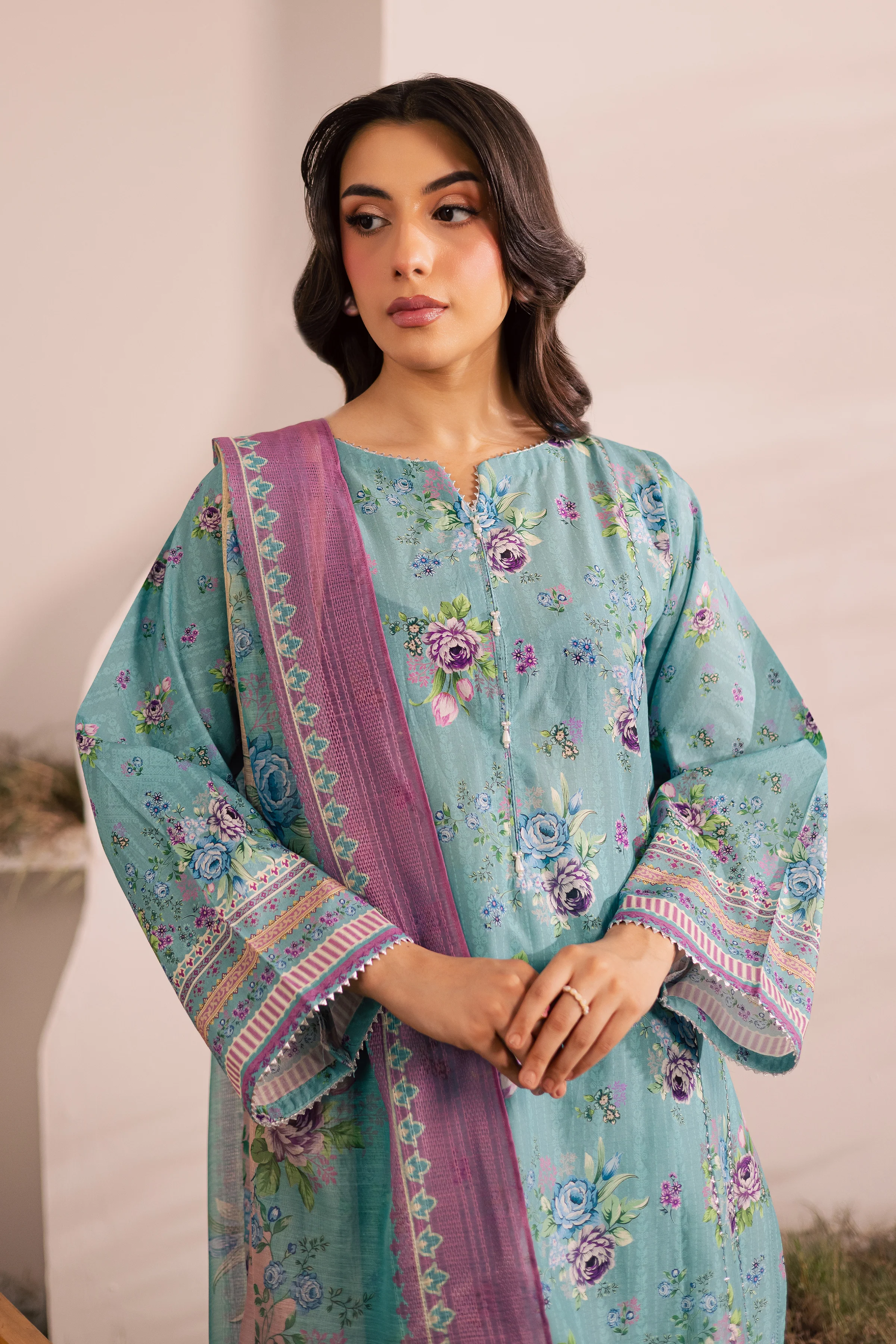 Blue Alcea 3Pc - Printed Lawn Dress - Image 3