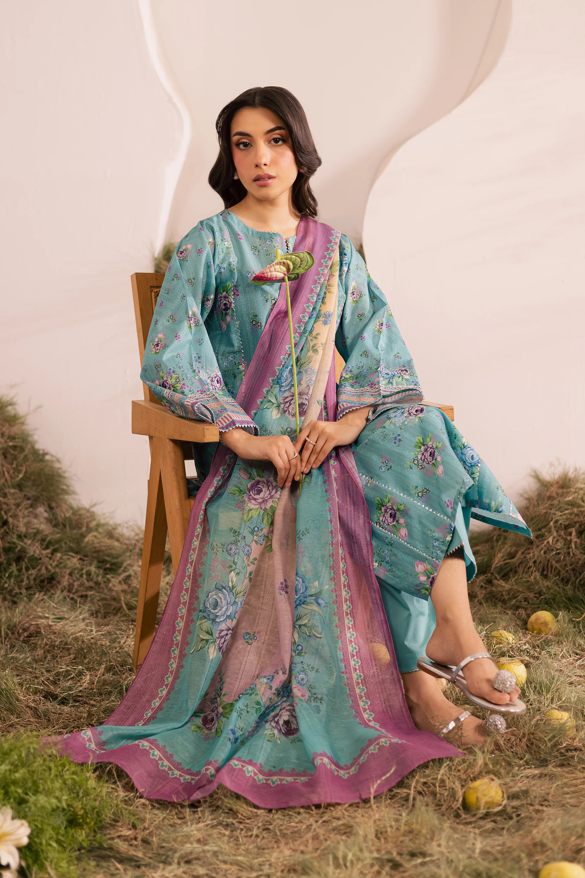 Blue Alcea 3Pc - Printed Lawn Dress - Image 4