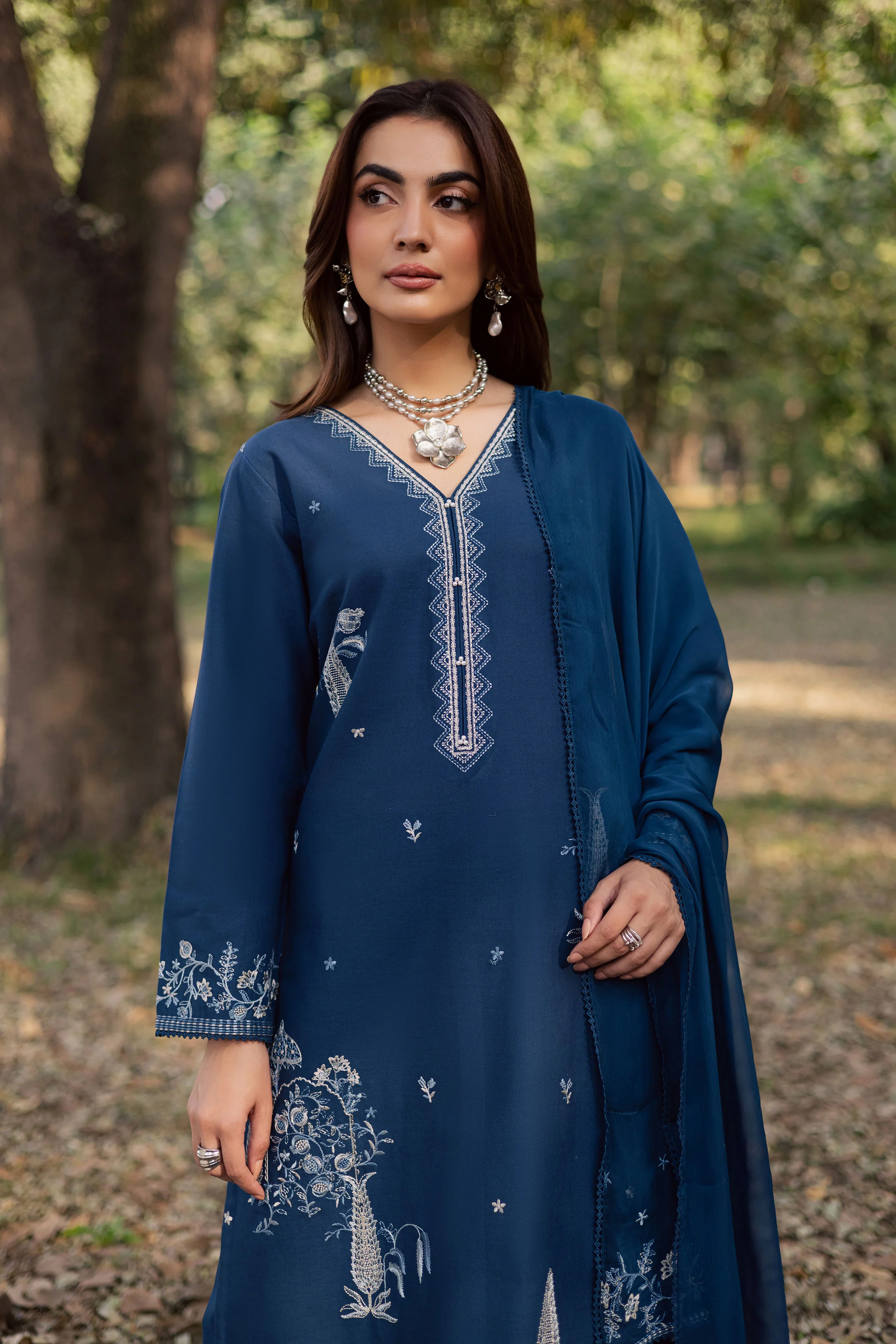 Blue Amal 3Pc - Embroidered Khaddar Dress - Image 2