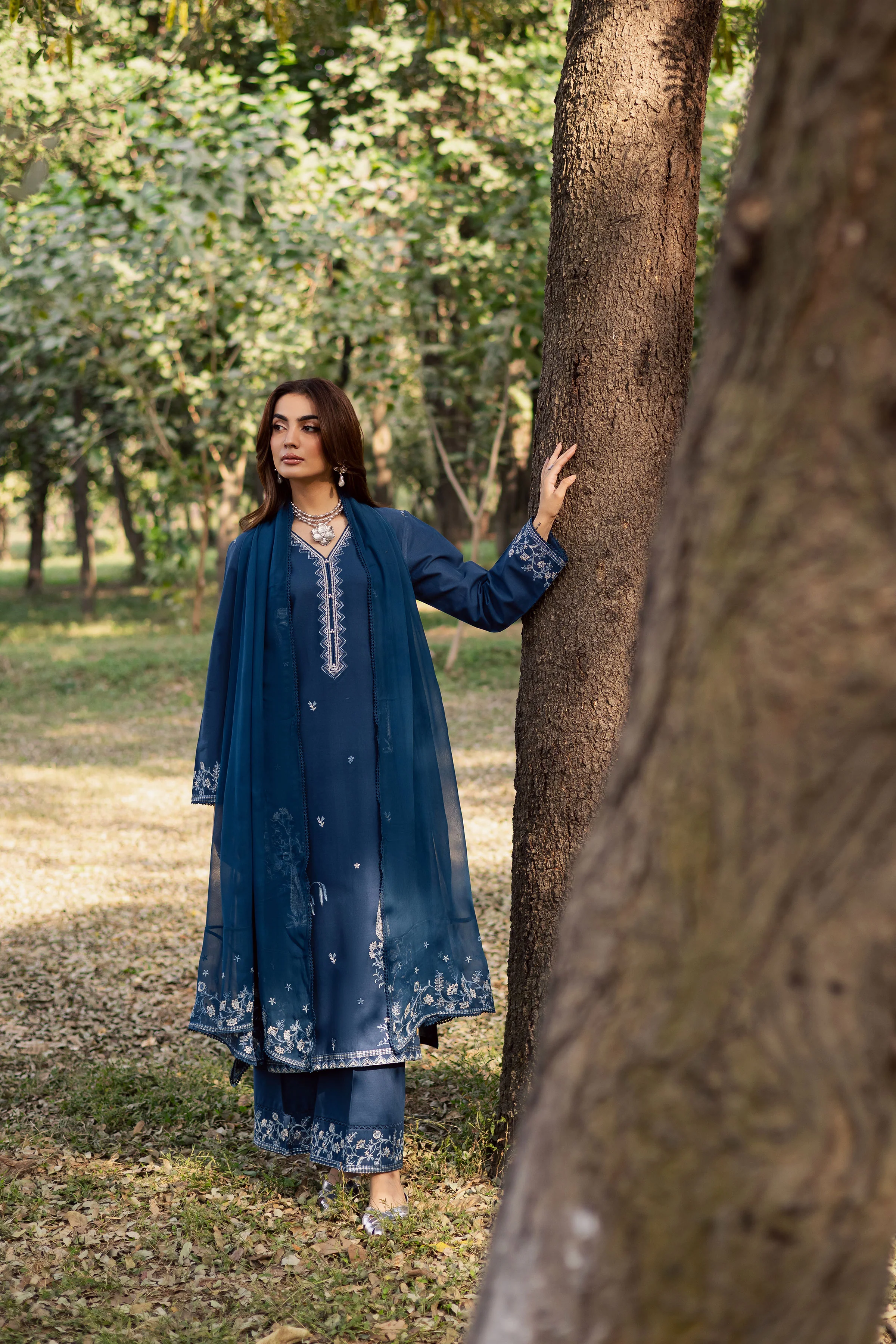 Blue Amal 3Pc - Embroidered Khaddar Dress - Image 4