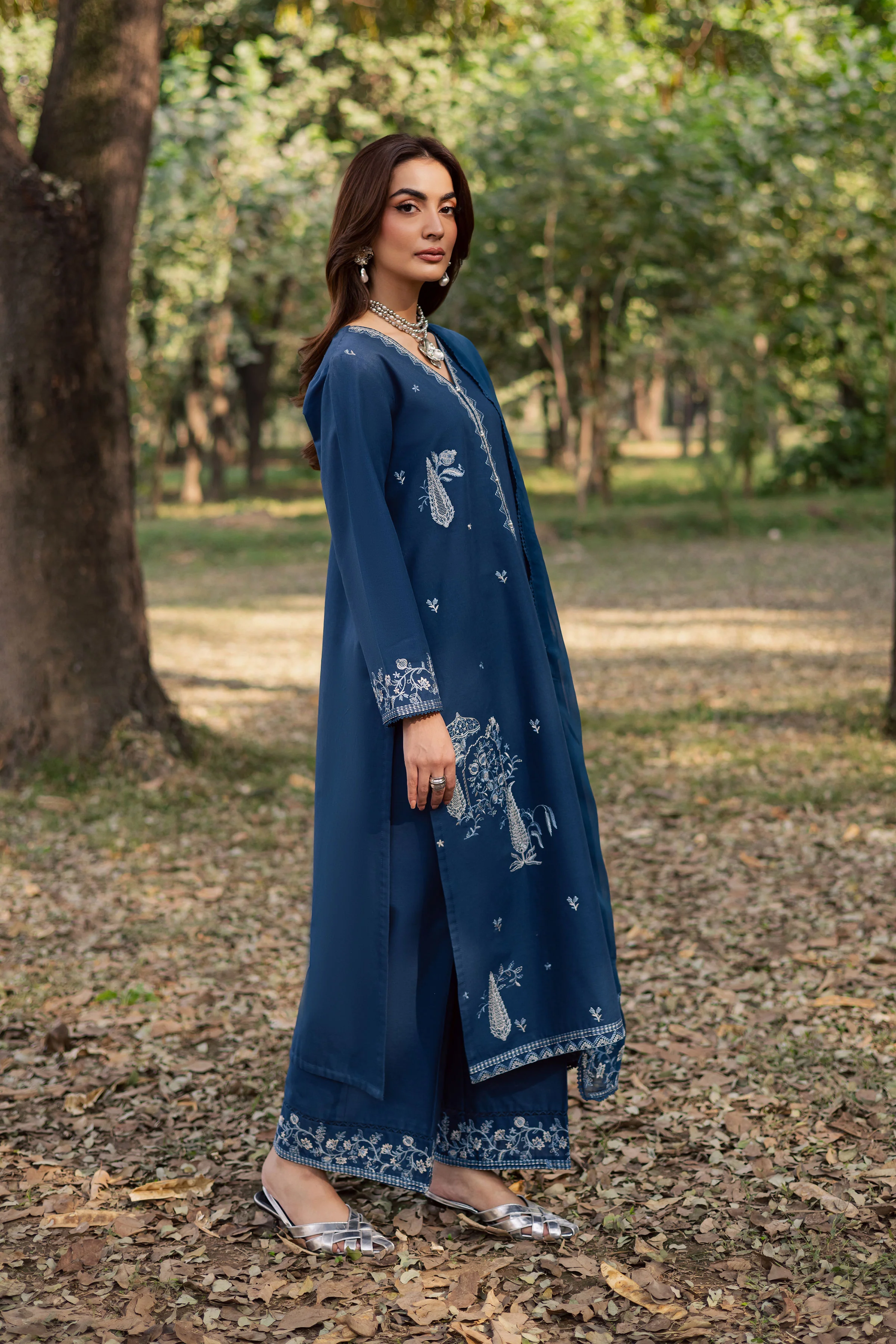 Blue Amal 3Pc - Embroidered Khaddar Dress - Image 5