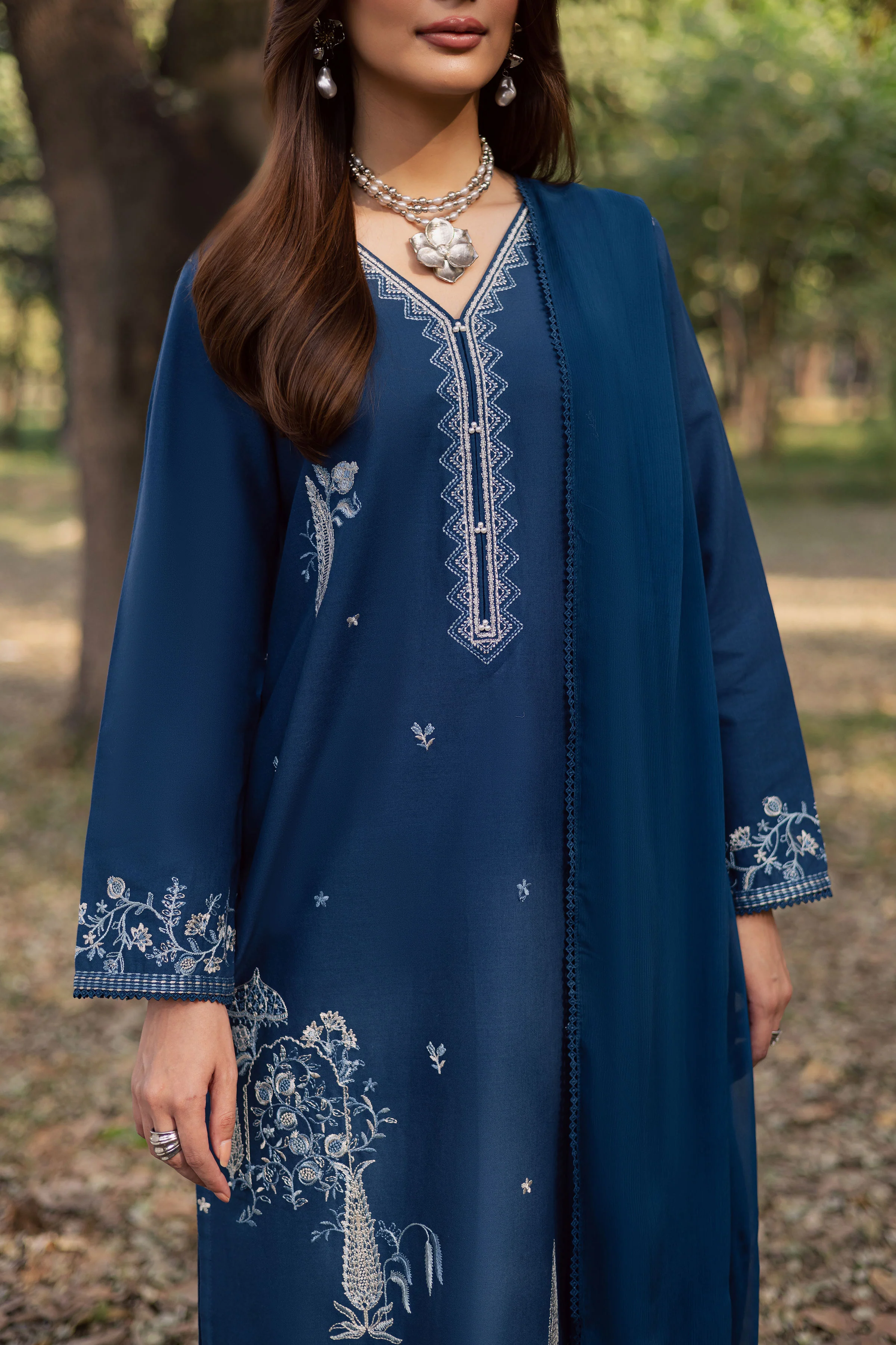 Blue Amal 3Pc - Embroidered Khaddar Dress - Image 6
