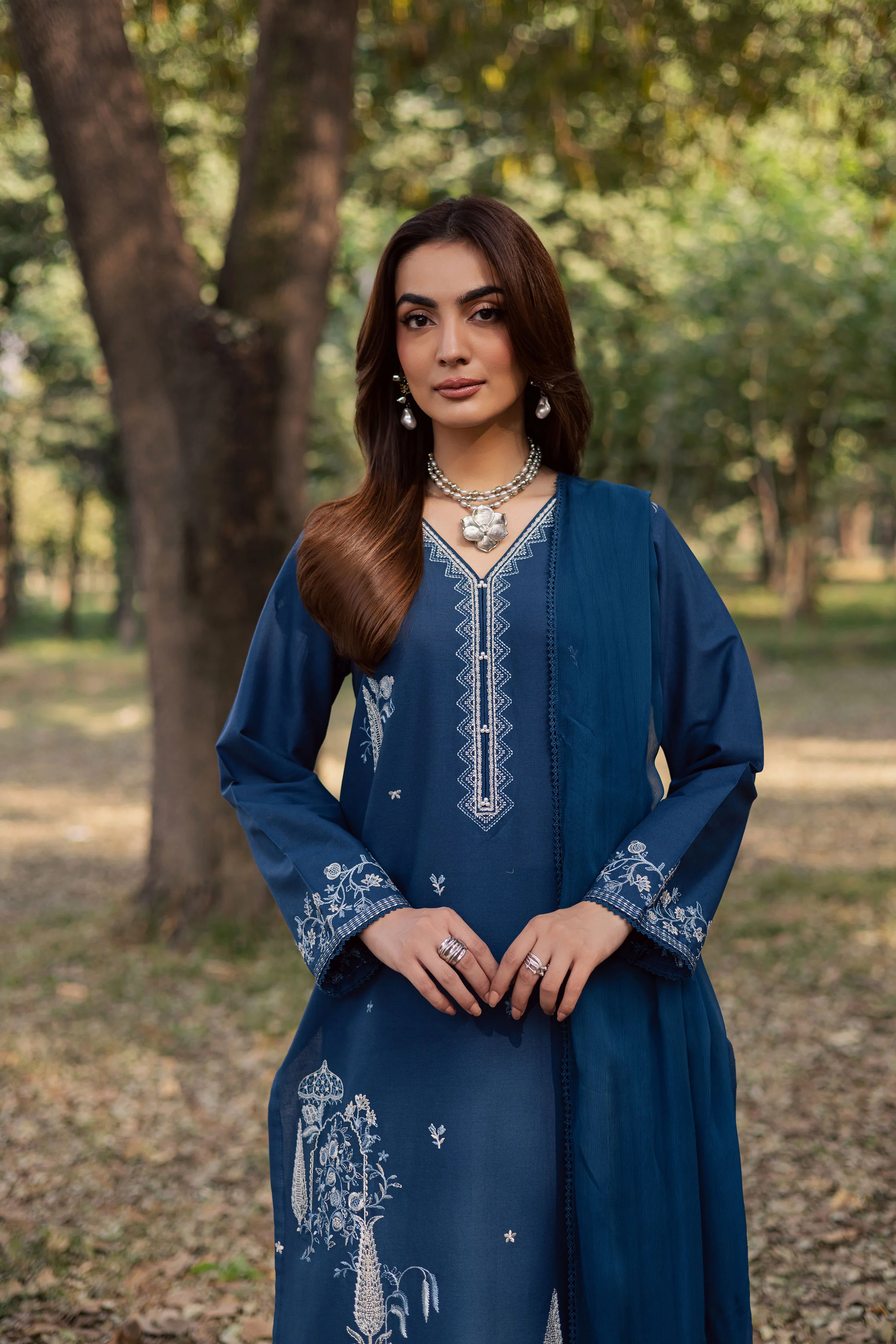 Blue Amal 3Pc - Embroidered Khaddar Dress - Image 7