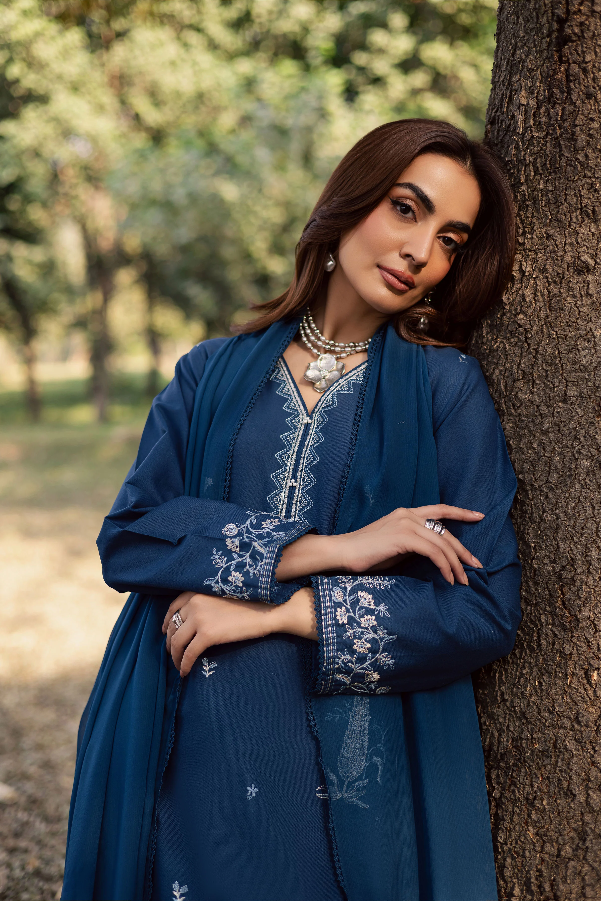 Blue Amal 3Pc - Embroidered Khaddar Dress - Image 8