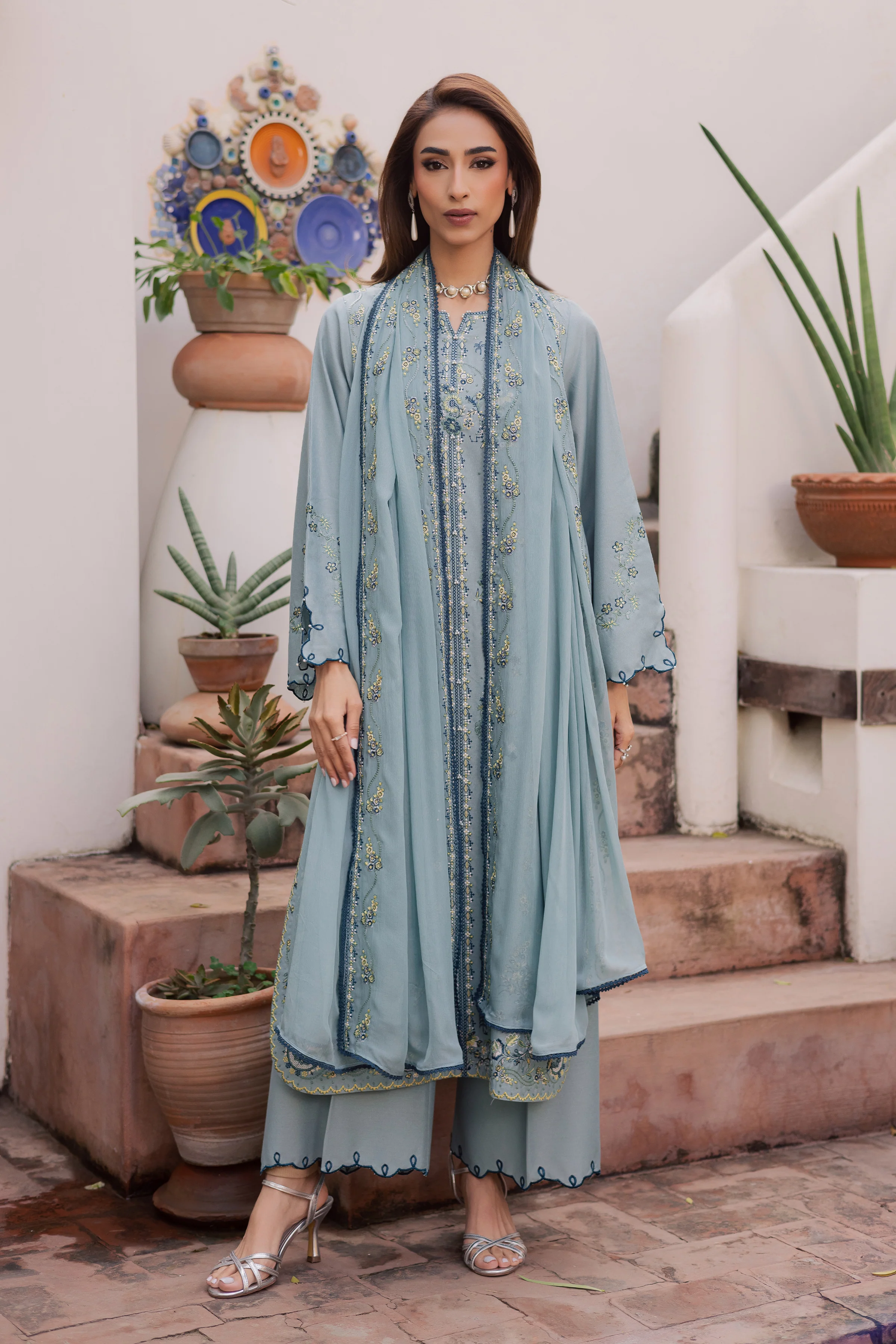 Blue Ice 3Pc - Embroidered Festive Pret - Image 5