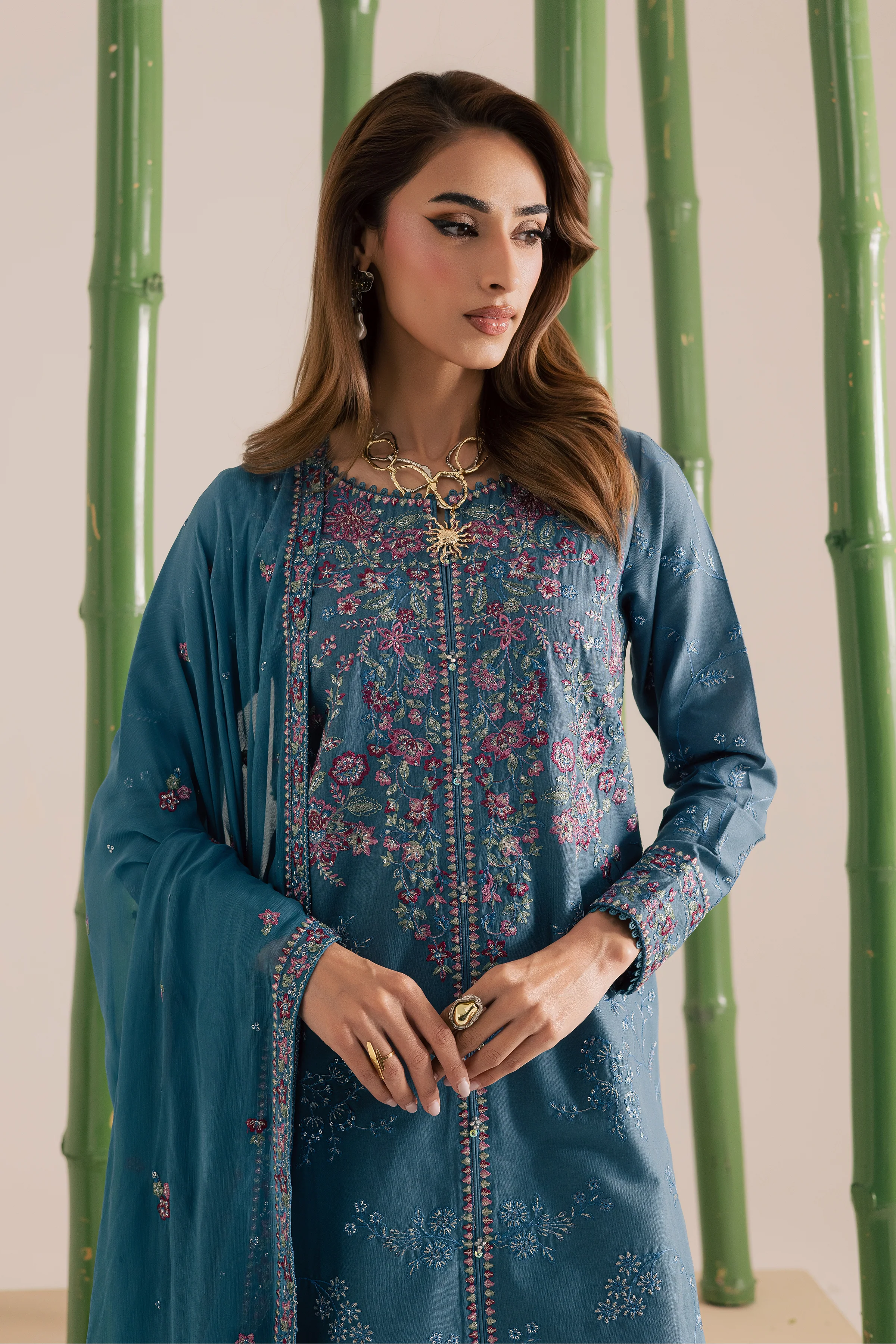 Blue Kaavish 3Pc - Embroidered Khaddar Dress - Image 2