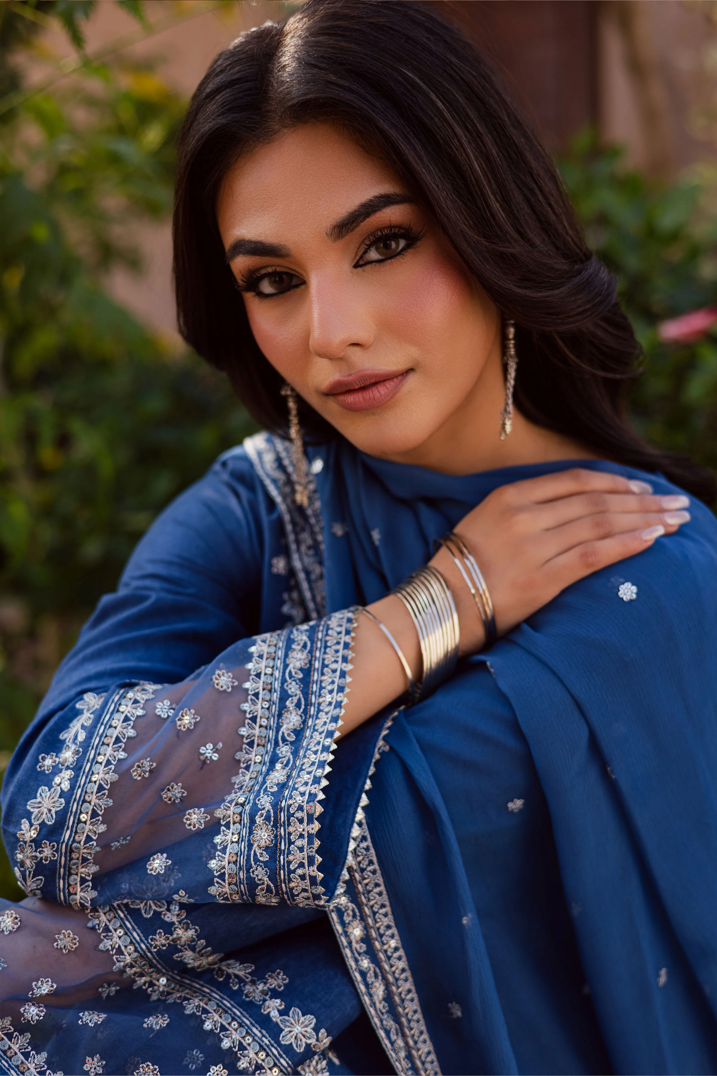 Blue Mahra 3Pc - Embroidered Karandi Dress - Image 4