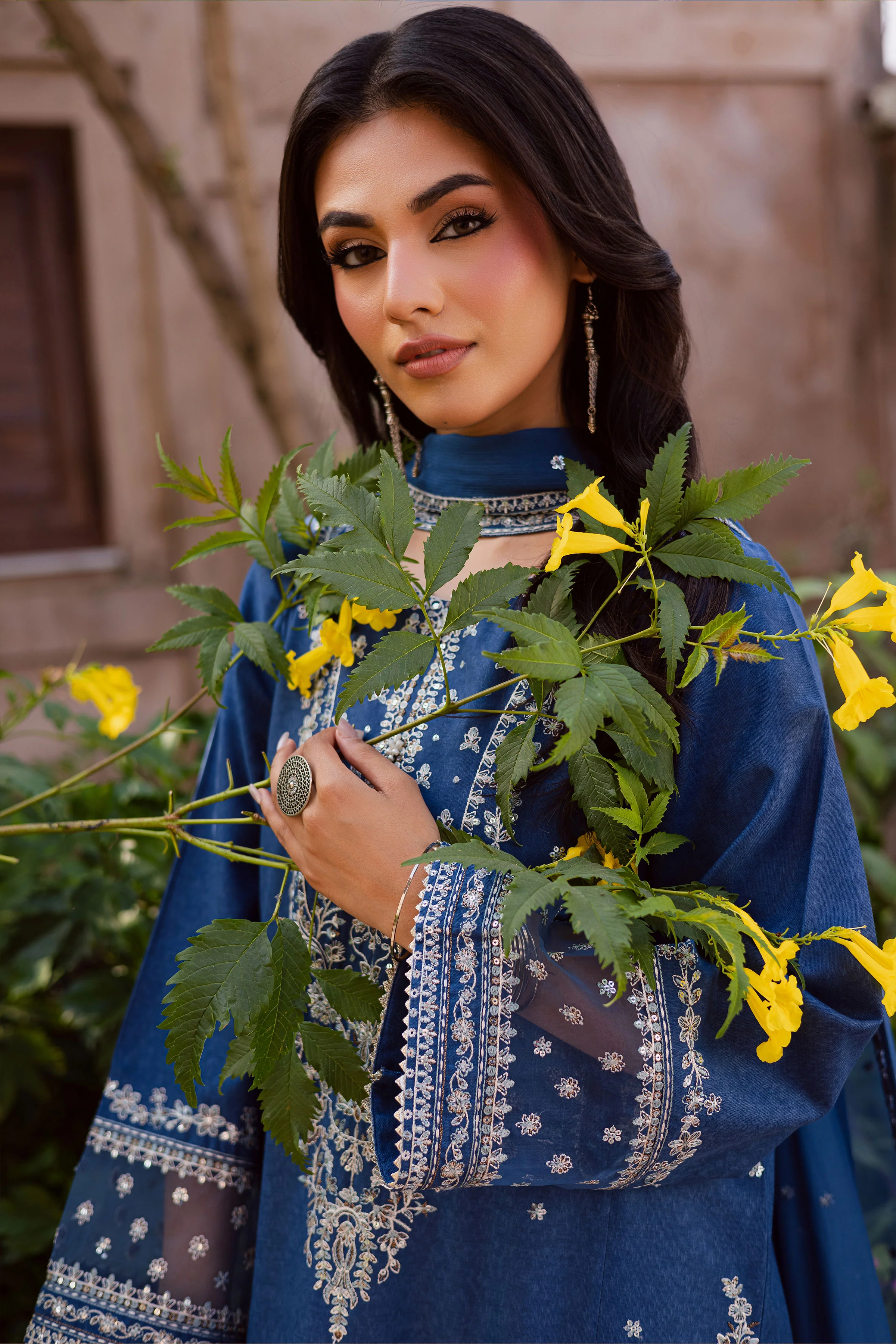 Blue Mahra 3Pc - Embroidered Karandi Dress - Image 5