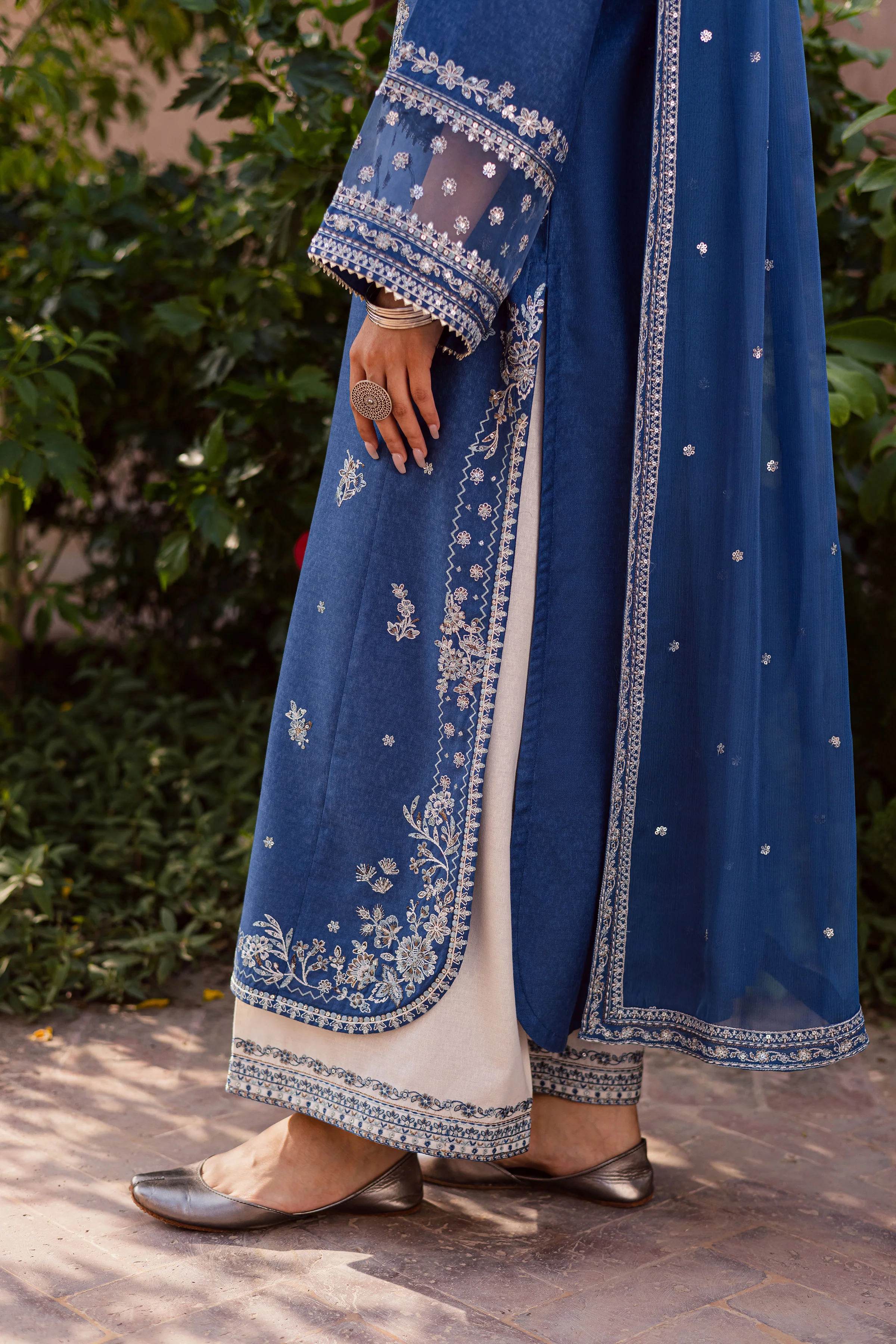 Blue Mahra 3Pc - Embroidered Karandi Dress - Image 6