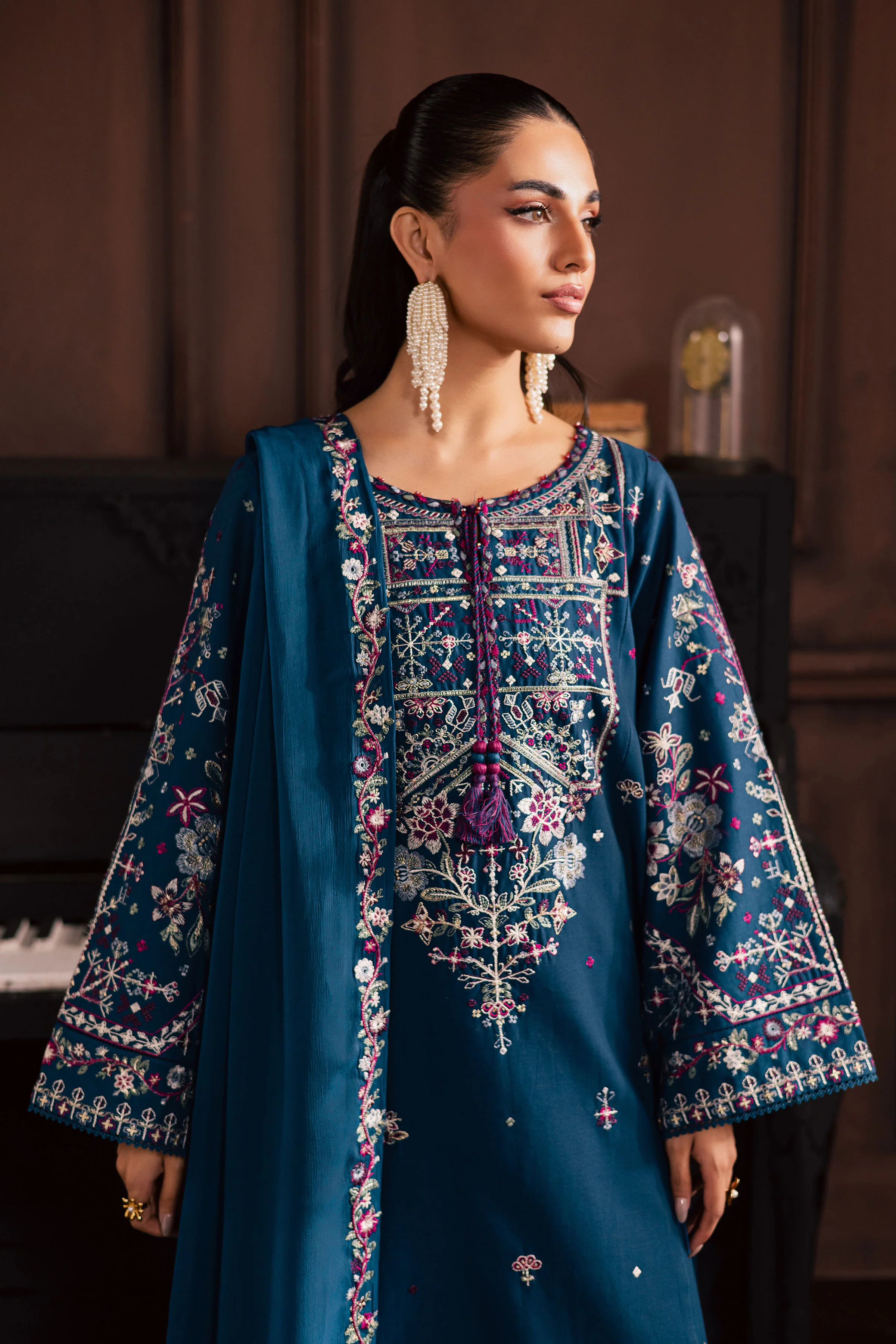 Blue Meg 3Pc - Embroidered Khaddar Dress - Image 2