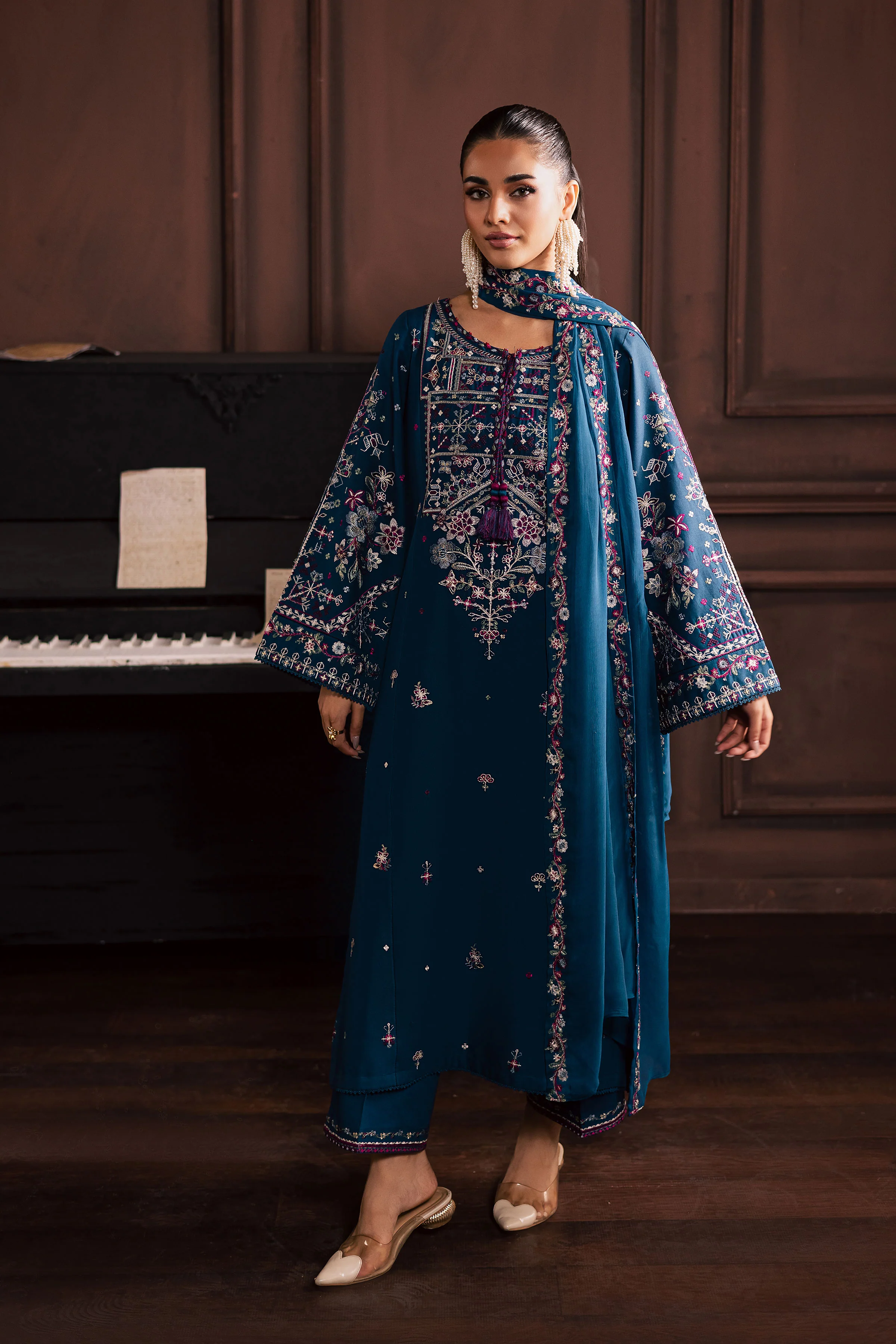 Blue Meg 3Pc - Embroidered Khaddar Dress - Image 5