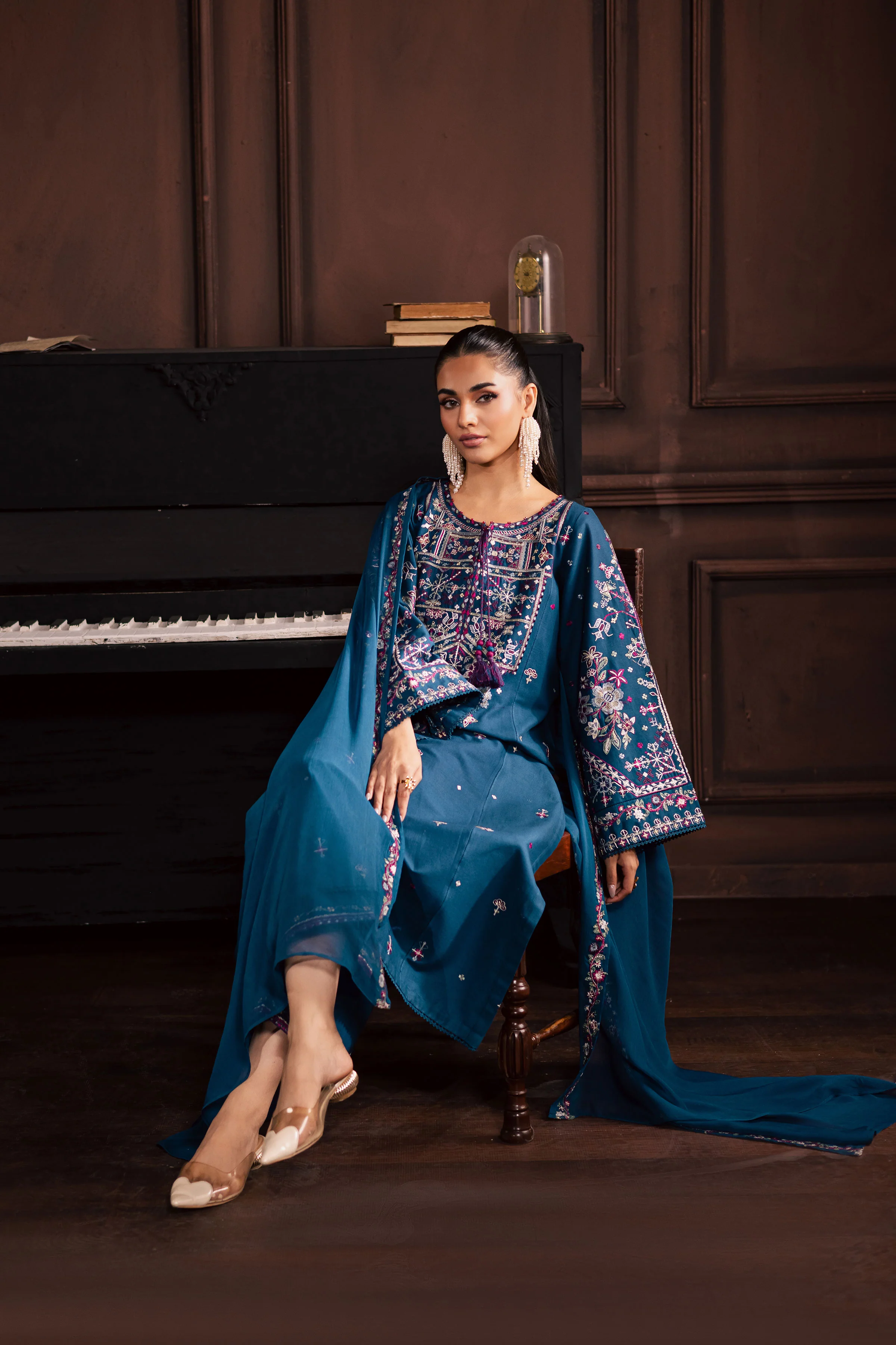 Blue Meg 3Pc - Embroidered Khaddar Dress - Image 6
