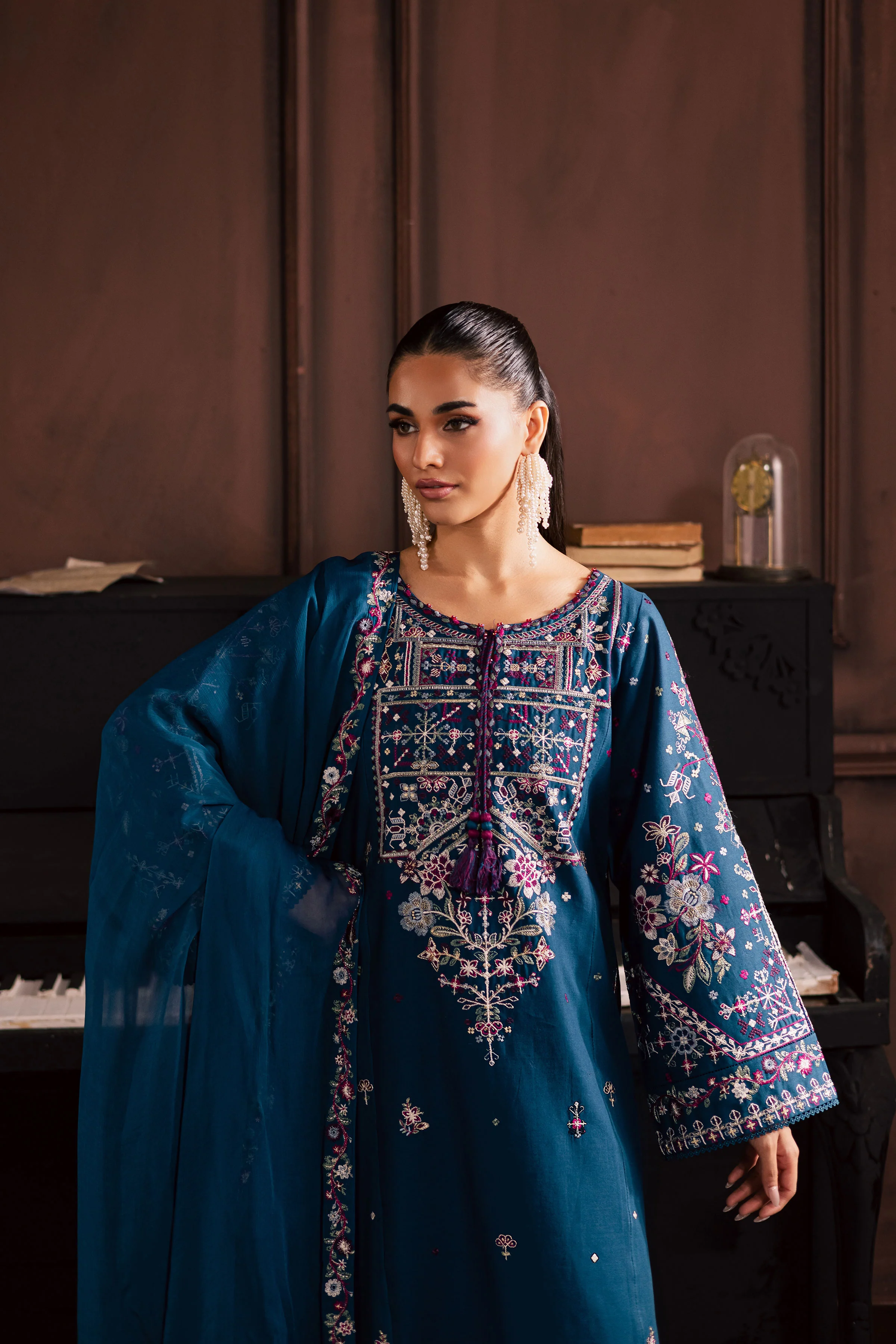 Blue Meg 3Pc - Embroidered Khaddar Dress - Image 7
