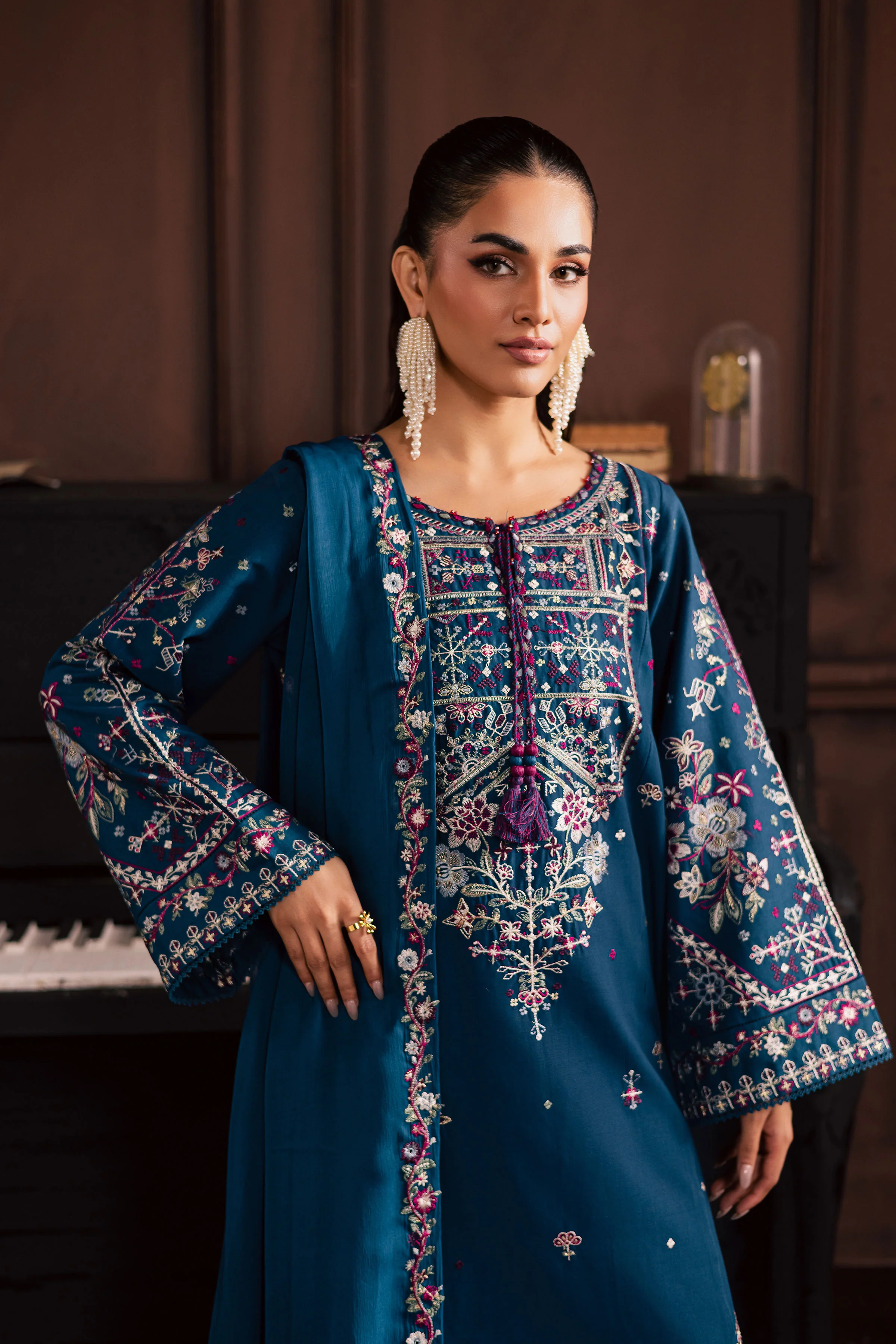 Blue Meg 3Pc - Embroidered Khaddar Dress - Image 8