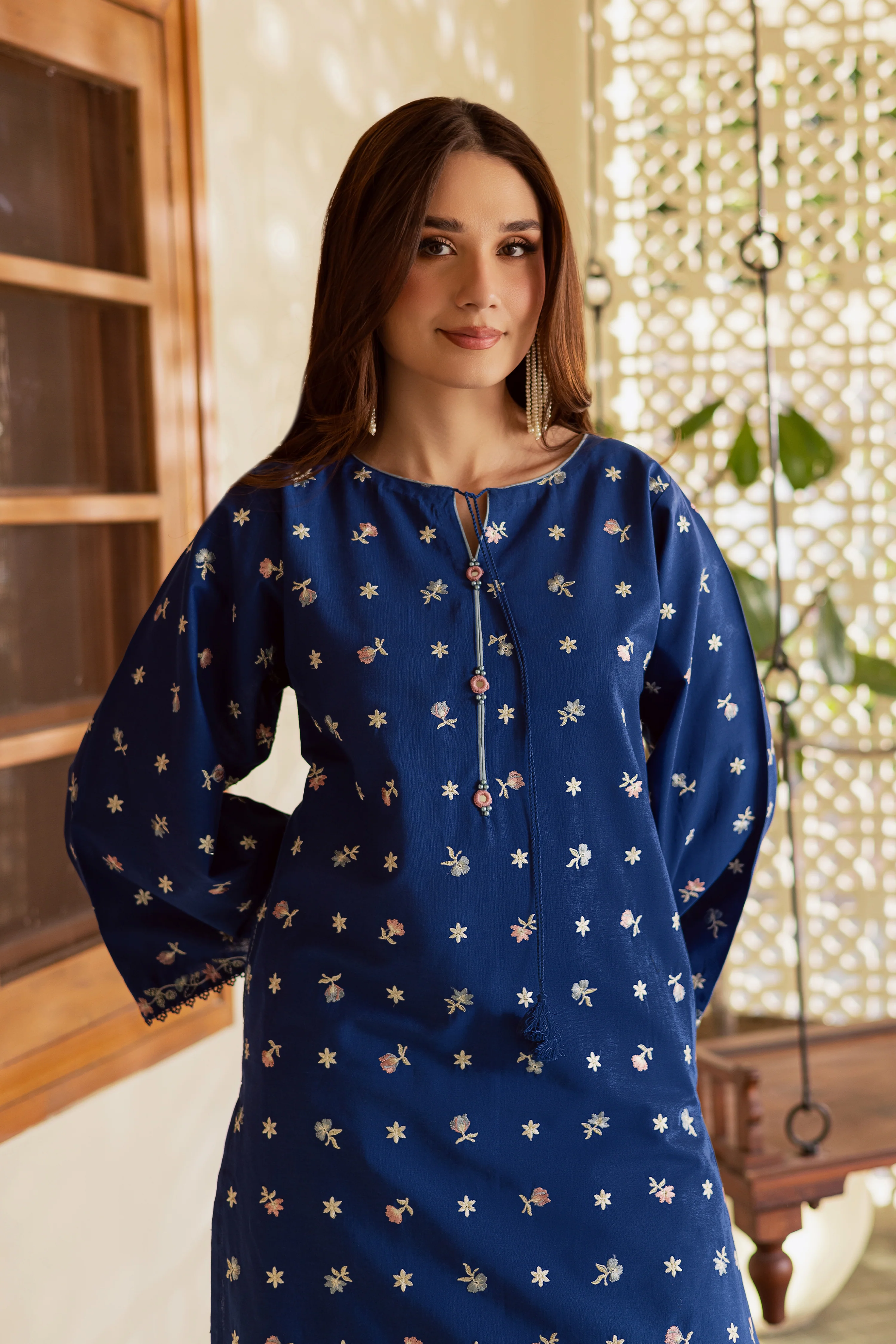 Blue Pearly 2Pc - Embroidered Khaddar Dress - Image 2