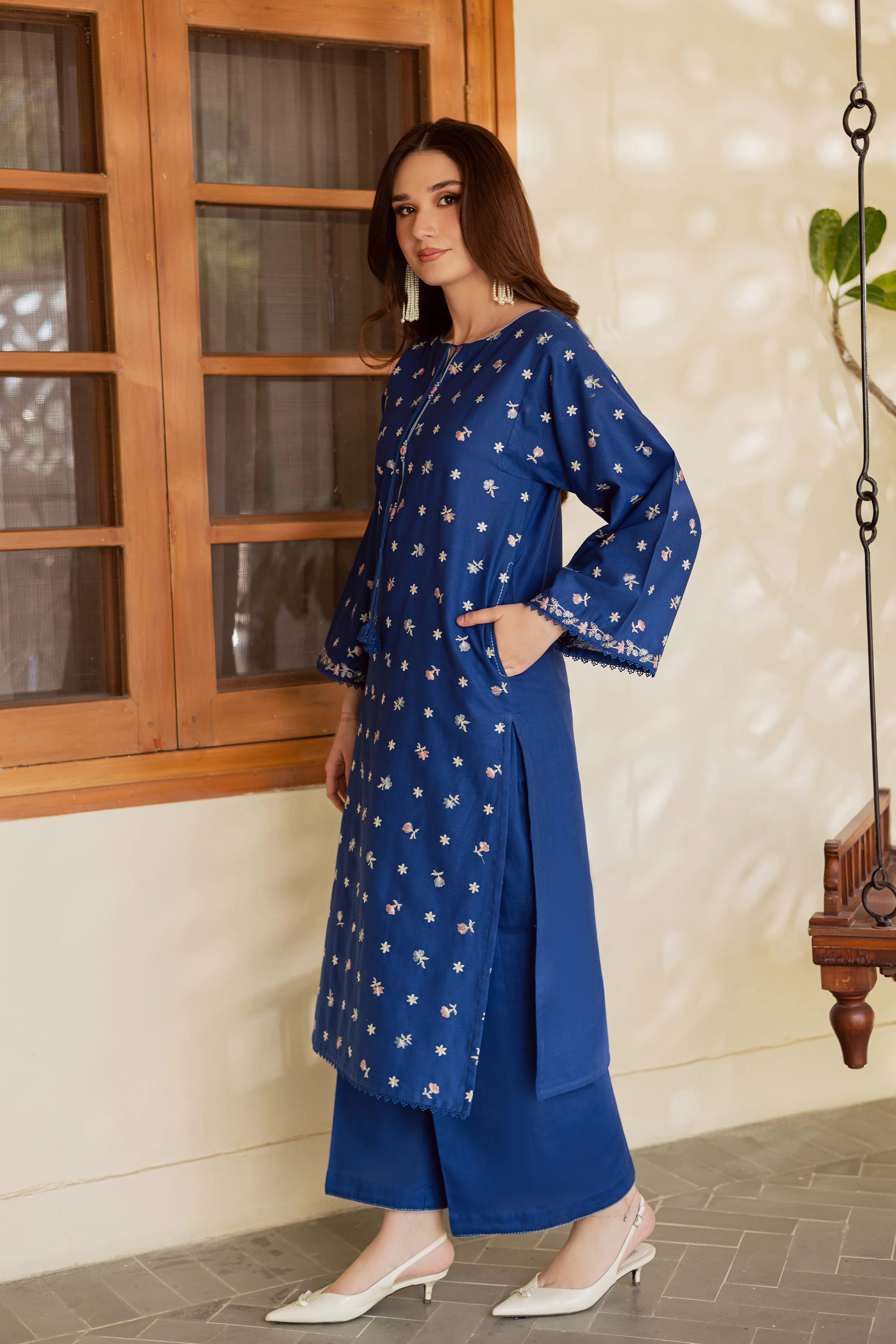 Blue Pearly 2Pc - Embroidered Khaddar Dress - Image 3