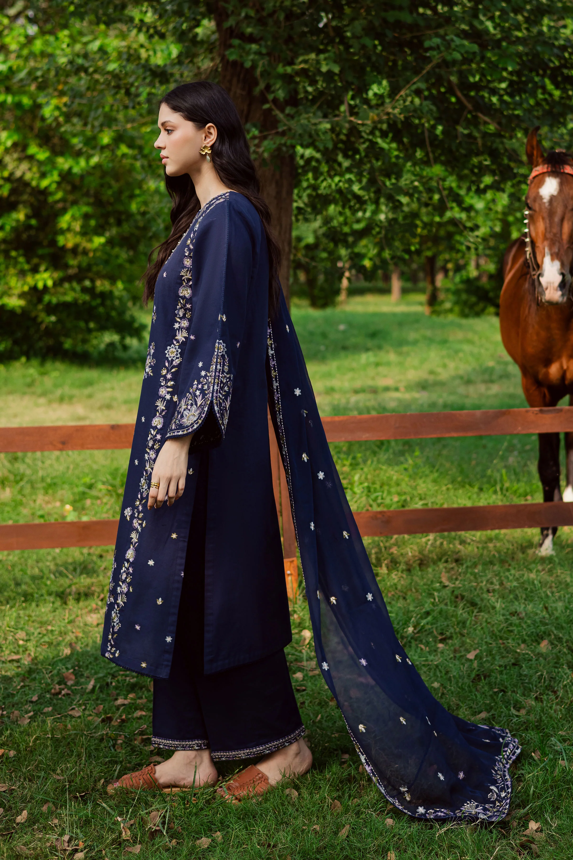 Blue Rush 3Pc - Embroidered Khaddar Dress - Image 3