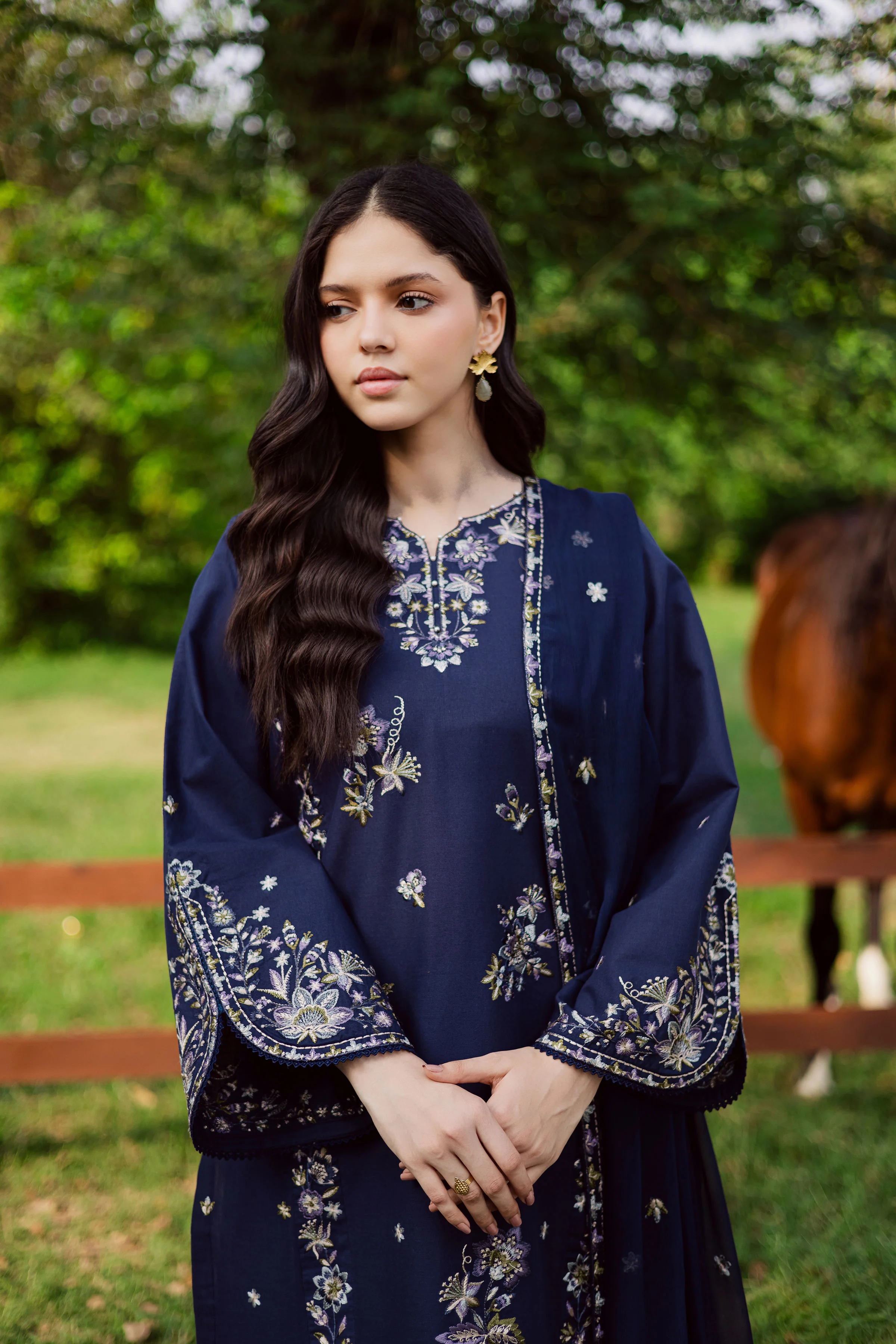 Blue Rush 3Pc - Embroidered Khaddar Dress - Image 4