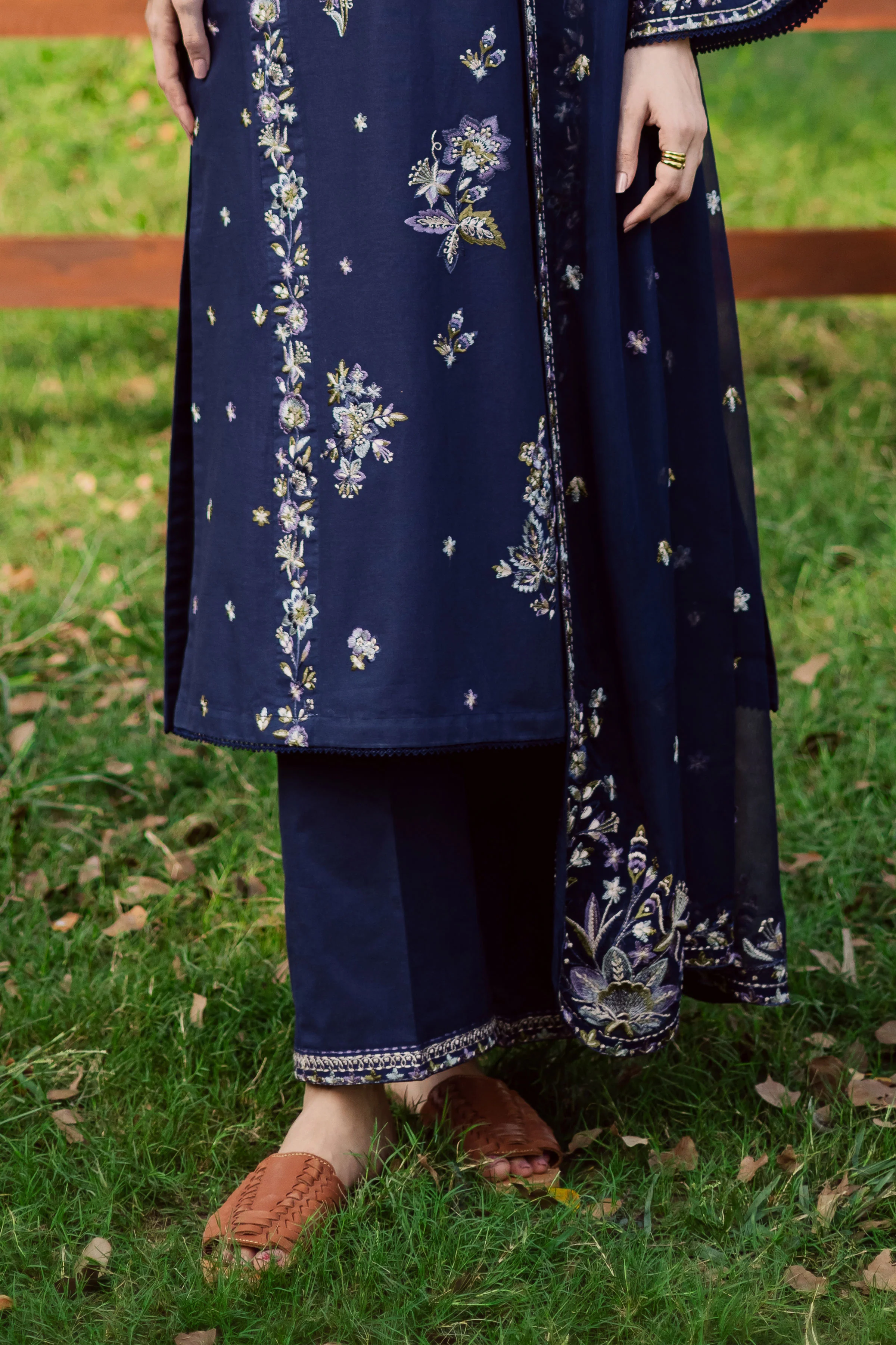 Blue Rush 3Pc - Embroidered Khaddar Dress - Image 5