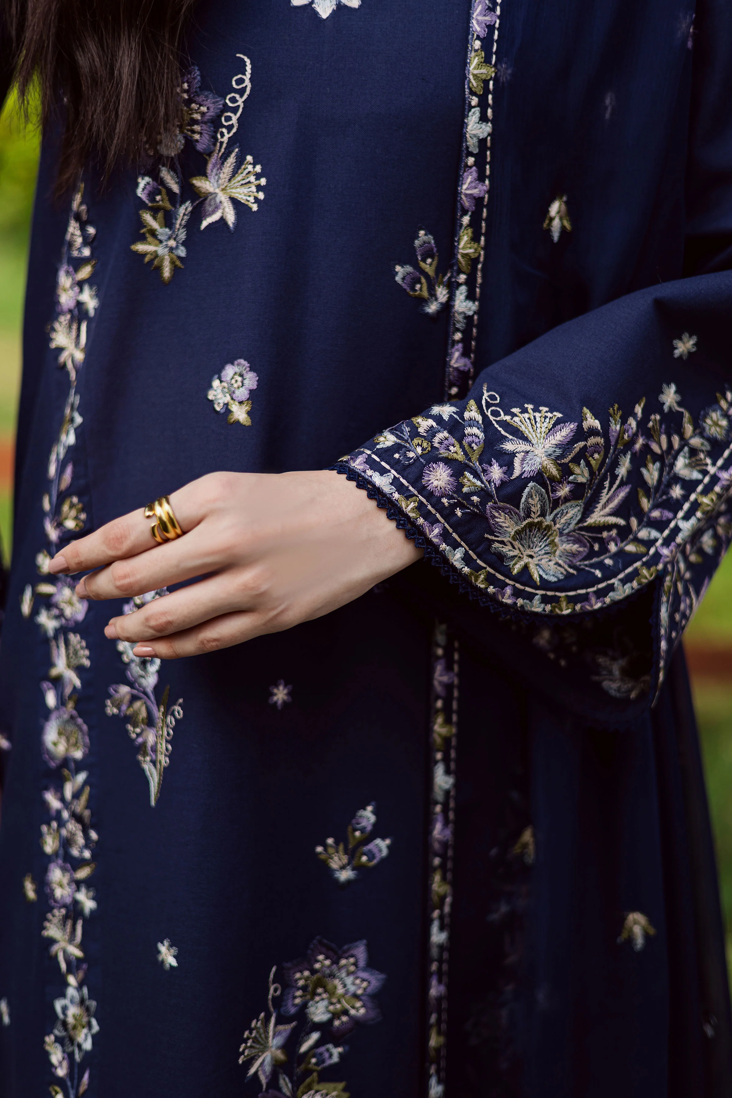Blue Rush 3Pc - Embroidered Khaddar Dress - Image 6