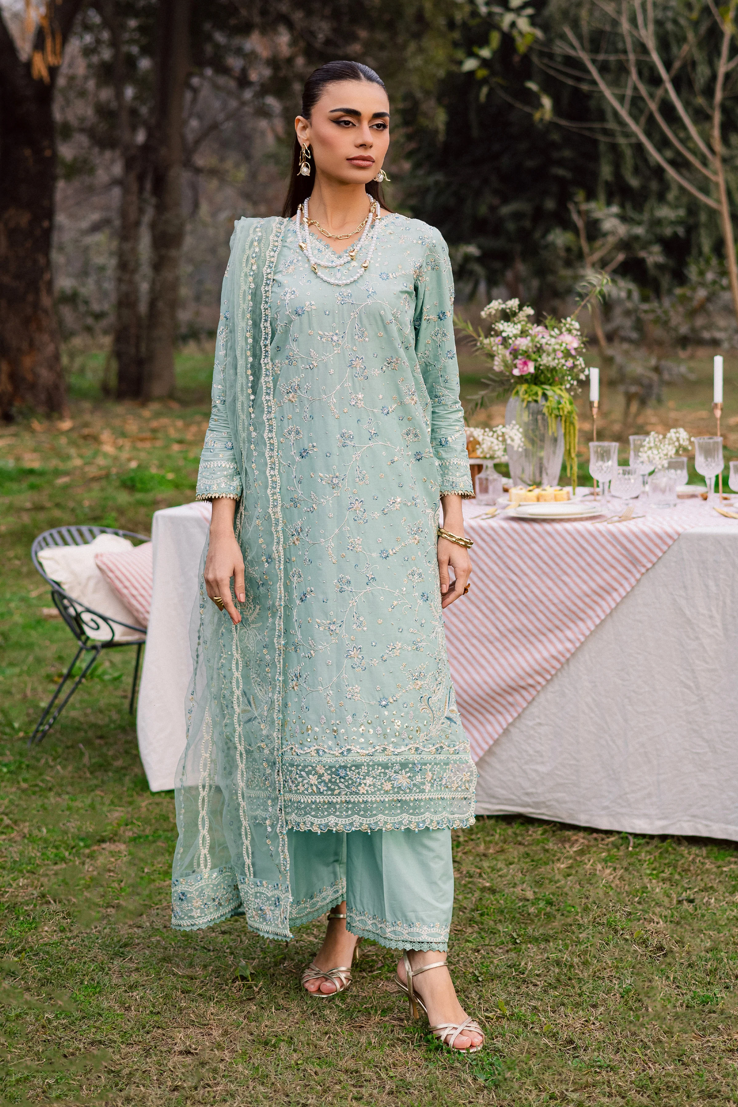 Blue Swan 3Pc - Festive Embroidered Lawn - Image 3