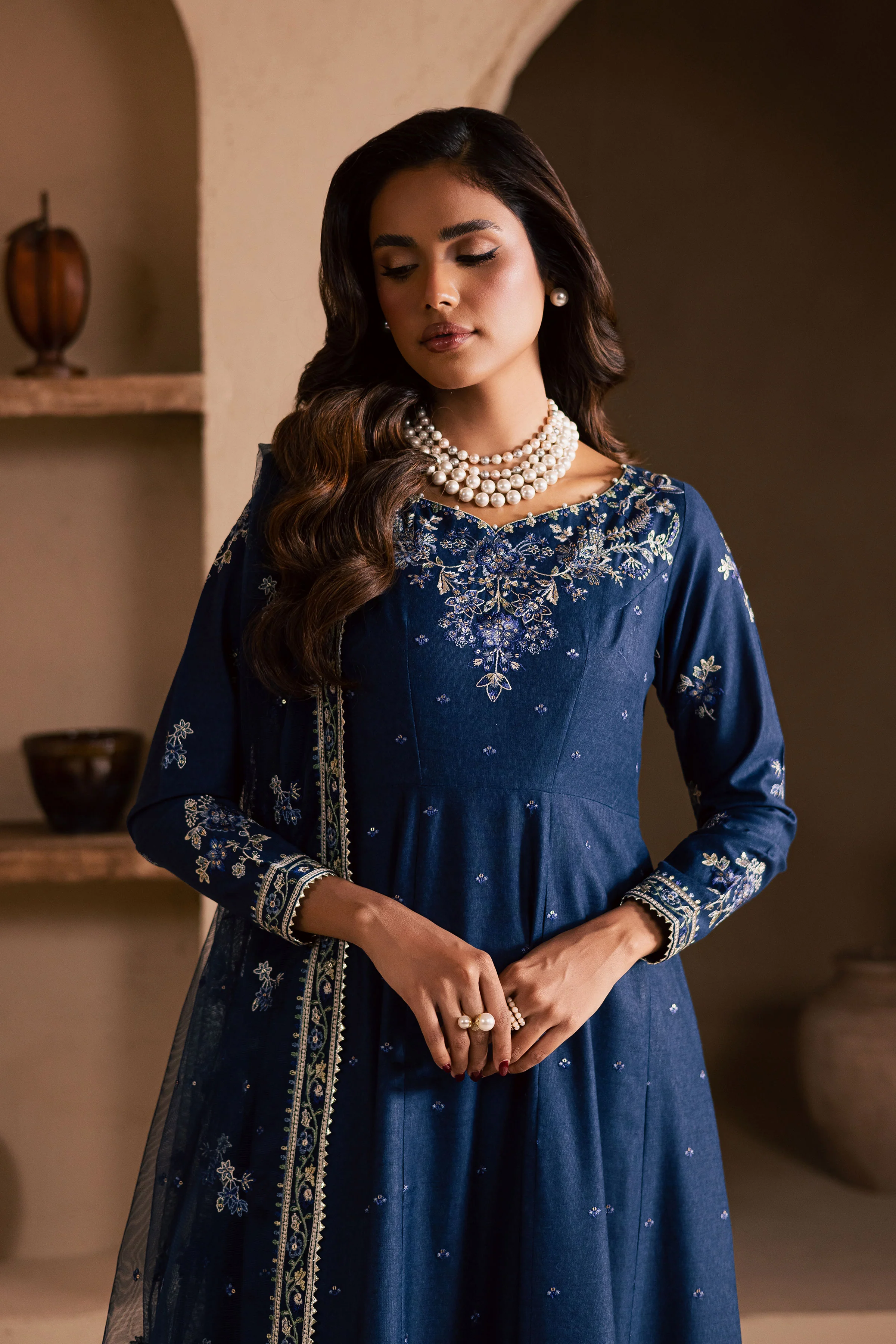 Blue Wester 3Pc - Embroidered Karandi Dress - Image 2