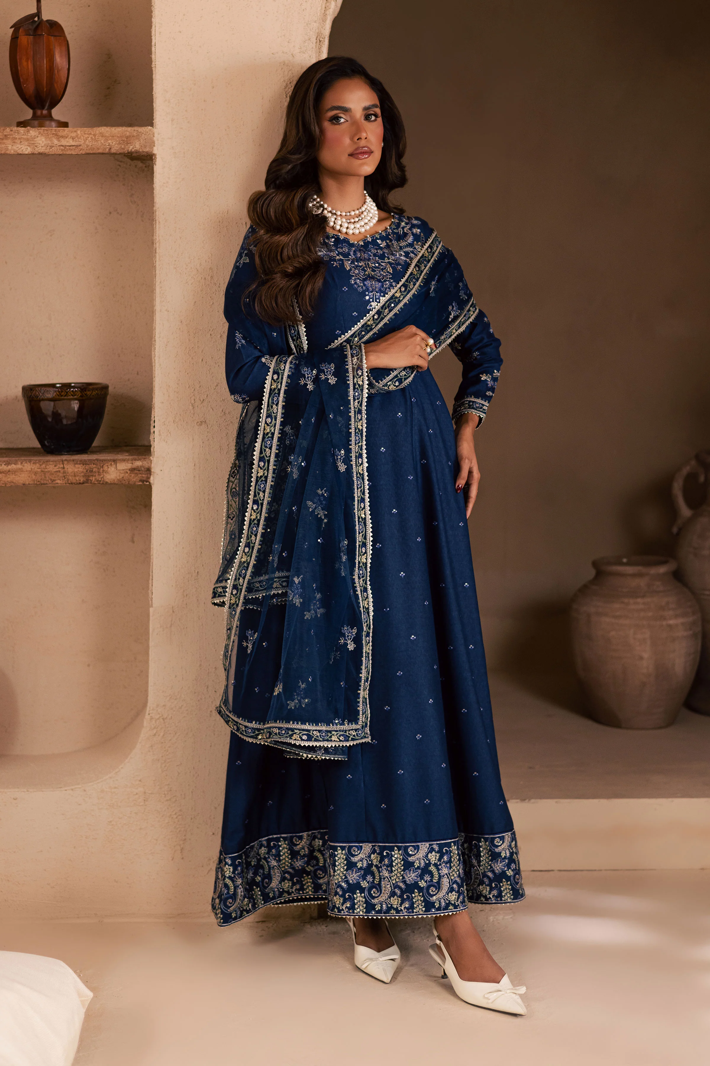 Blue Wester 3Pc - Embroidered Karandi Dress - Image 3
