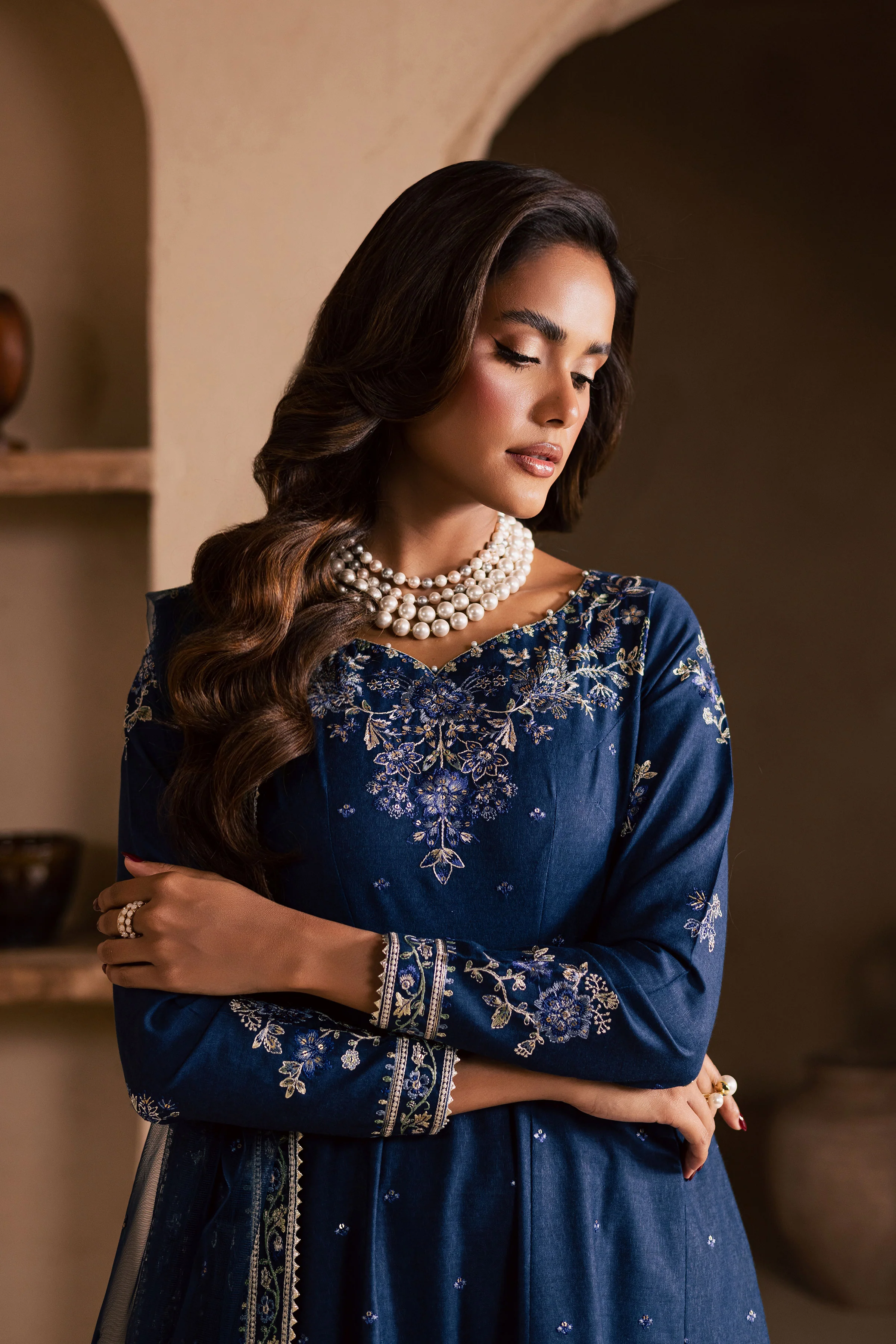 Blue Wester 3Pc - Embroidered Karandi Dress - Image 5