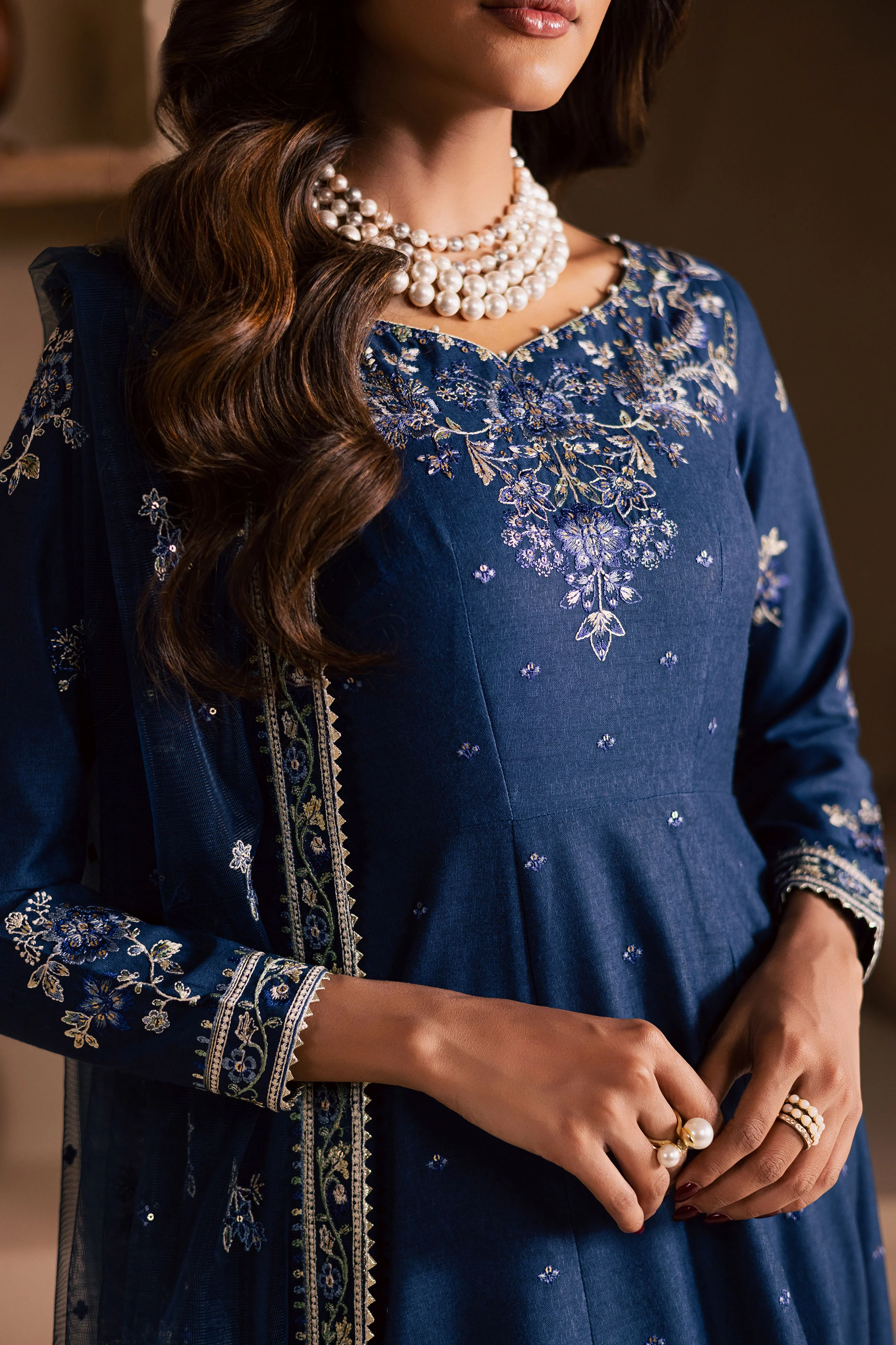 Blue Wester 3Pc - Embroidered Karandi Dress - Image 7