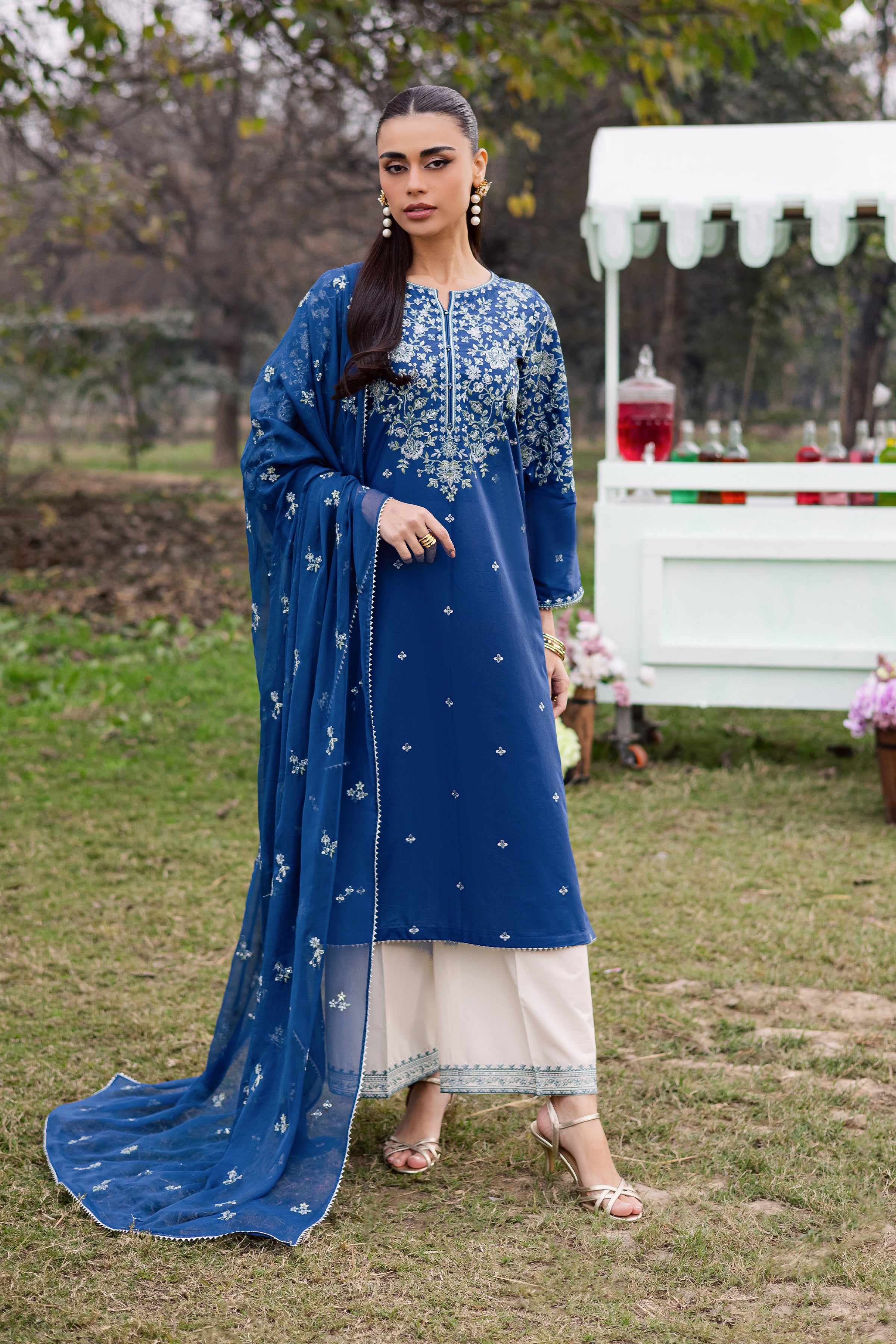 Blue Wink 3Pc - Festive Embroidered Lawn - Image 6
