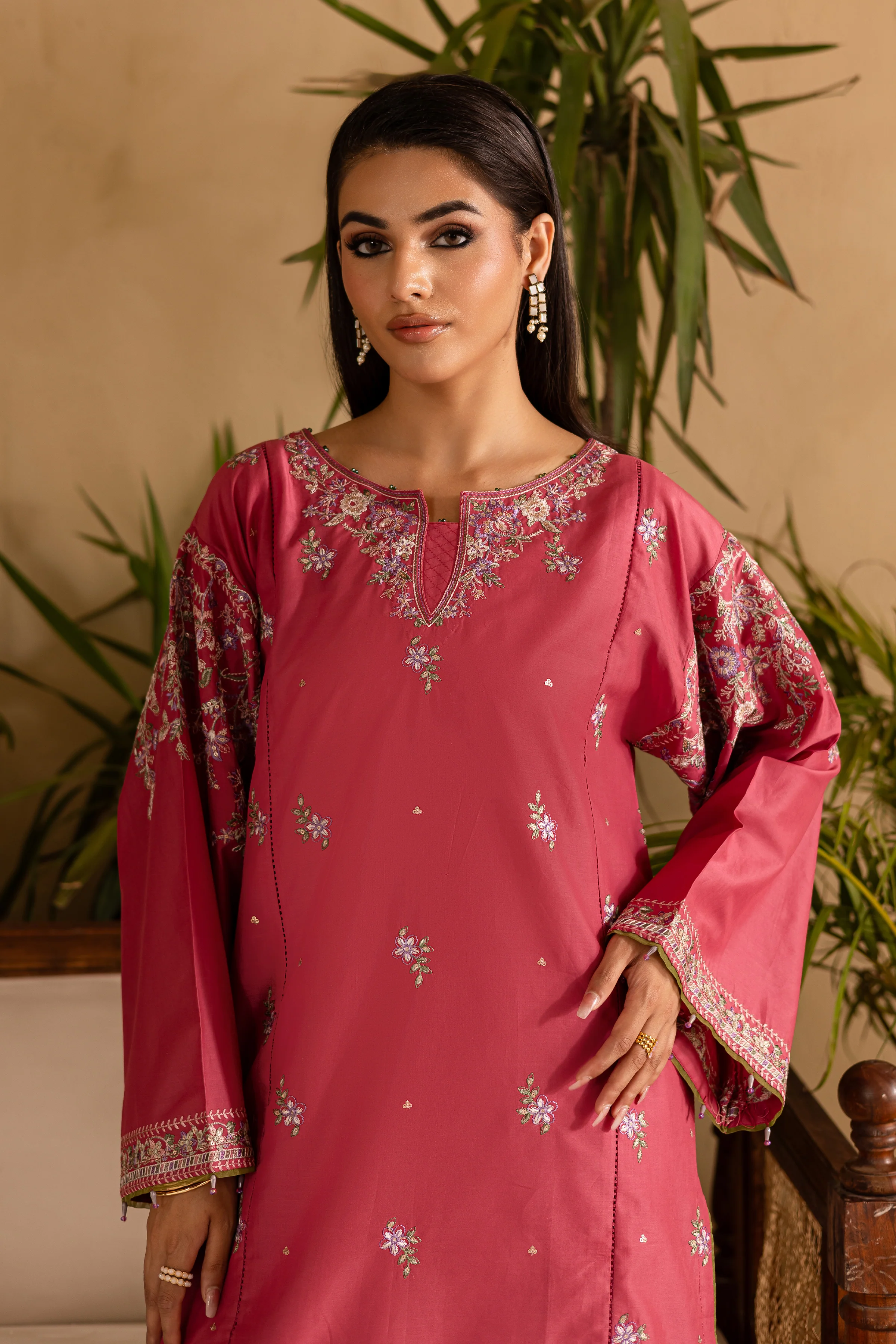 Blush 2Pc - Embroidered Solid Dress - Image 2