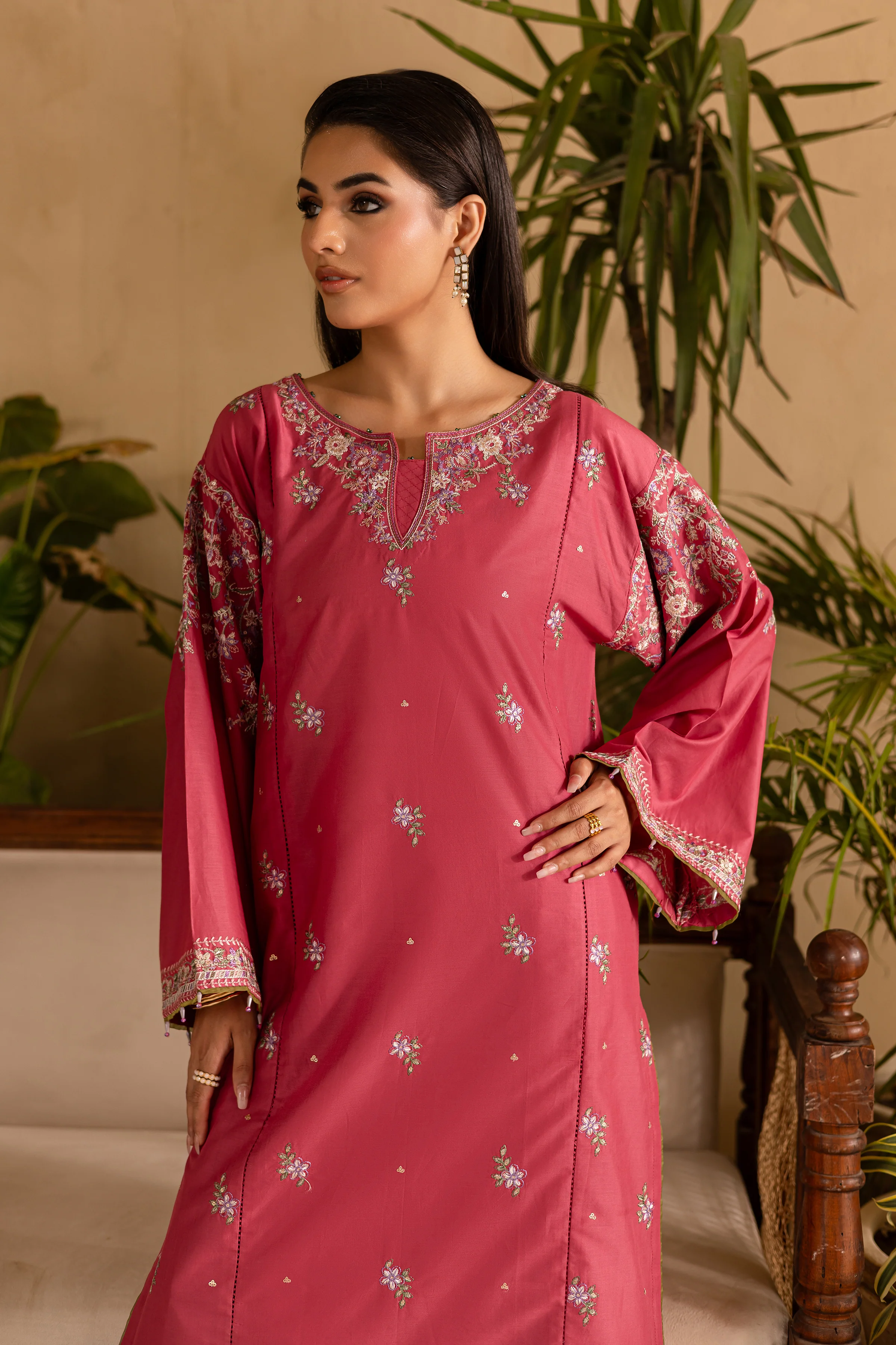 Blush 2Pc - Embroidered Solid Dress - Image 3