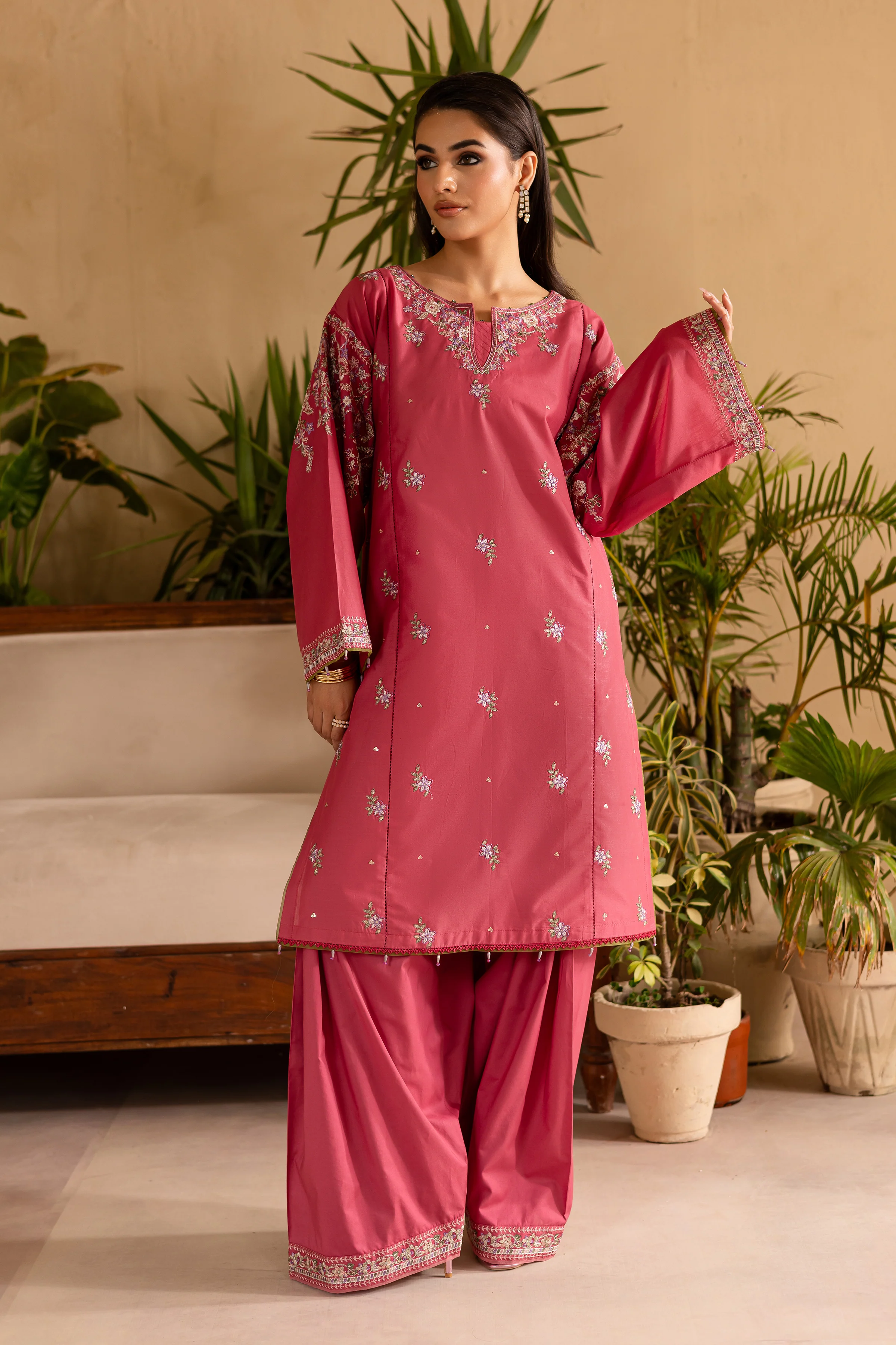 Blush 2Pc - Embroidered Solid Dress - Image 4