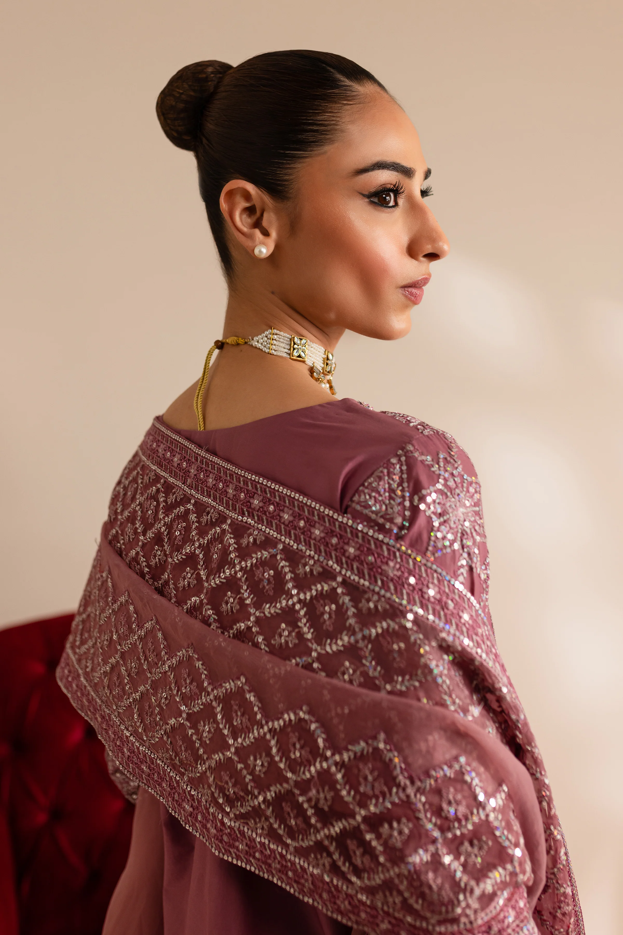 Blush Mauve 3Pc - Embroidered Luxe Pret - Image 6