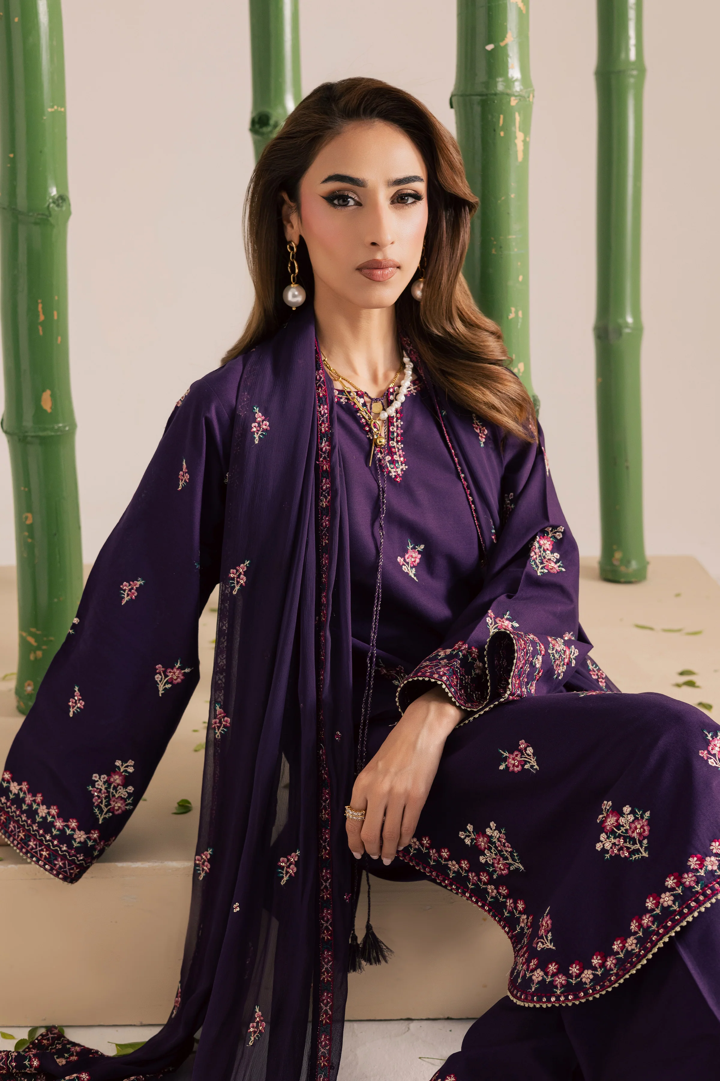 Brasilia 3Pc - Embroidered Khaddar Dress - Image 2