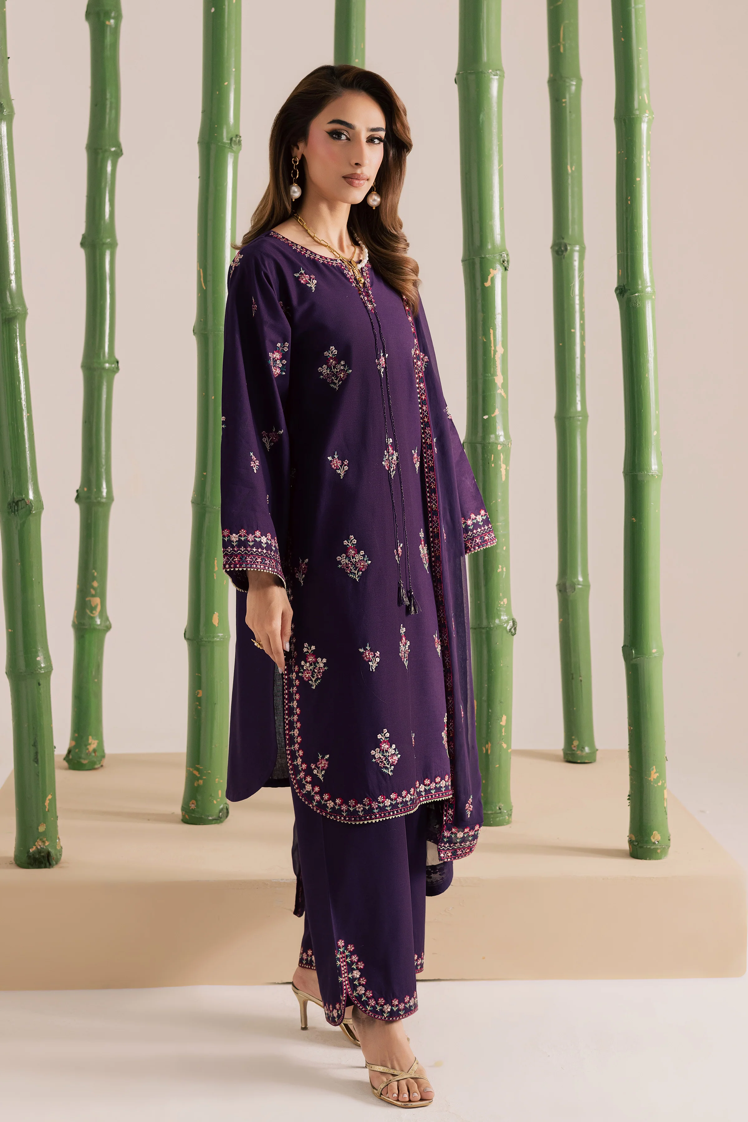 Brasilia 3Pc - Embroidered Khaddar Dress - Image 3