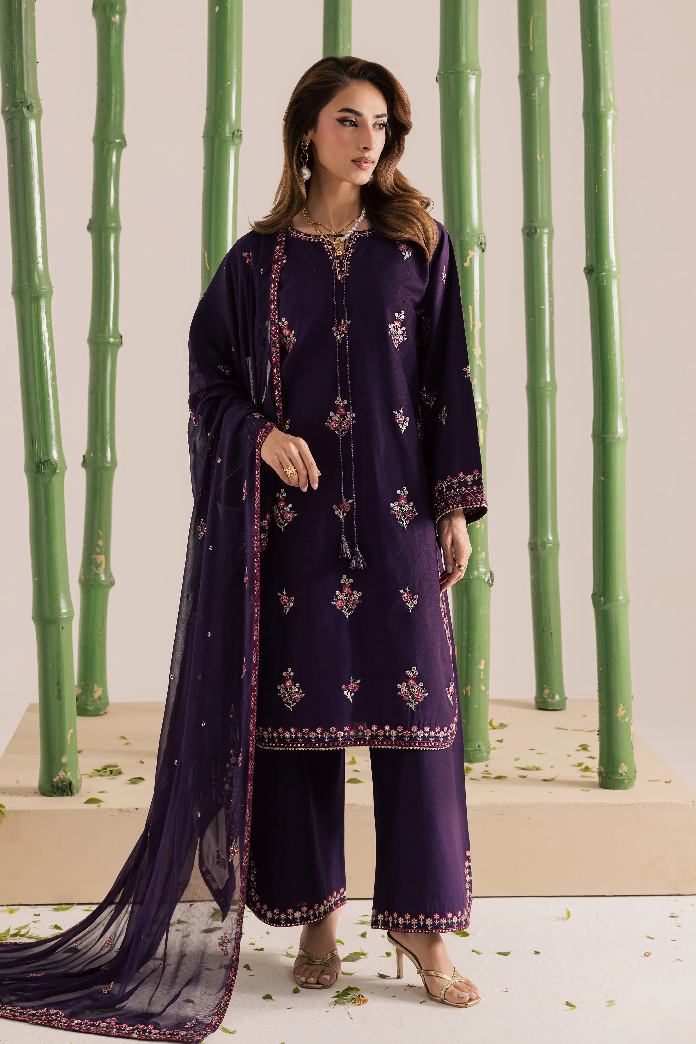 Brasilia 3Pc - Embroidered Khaddar Dress - Image 4