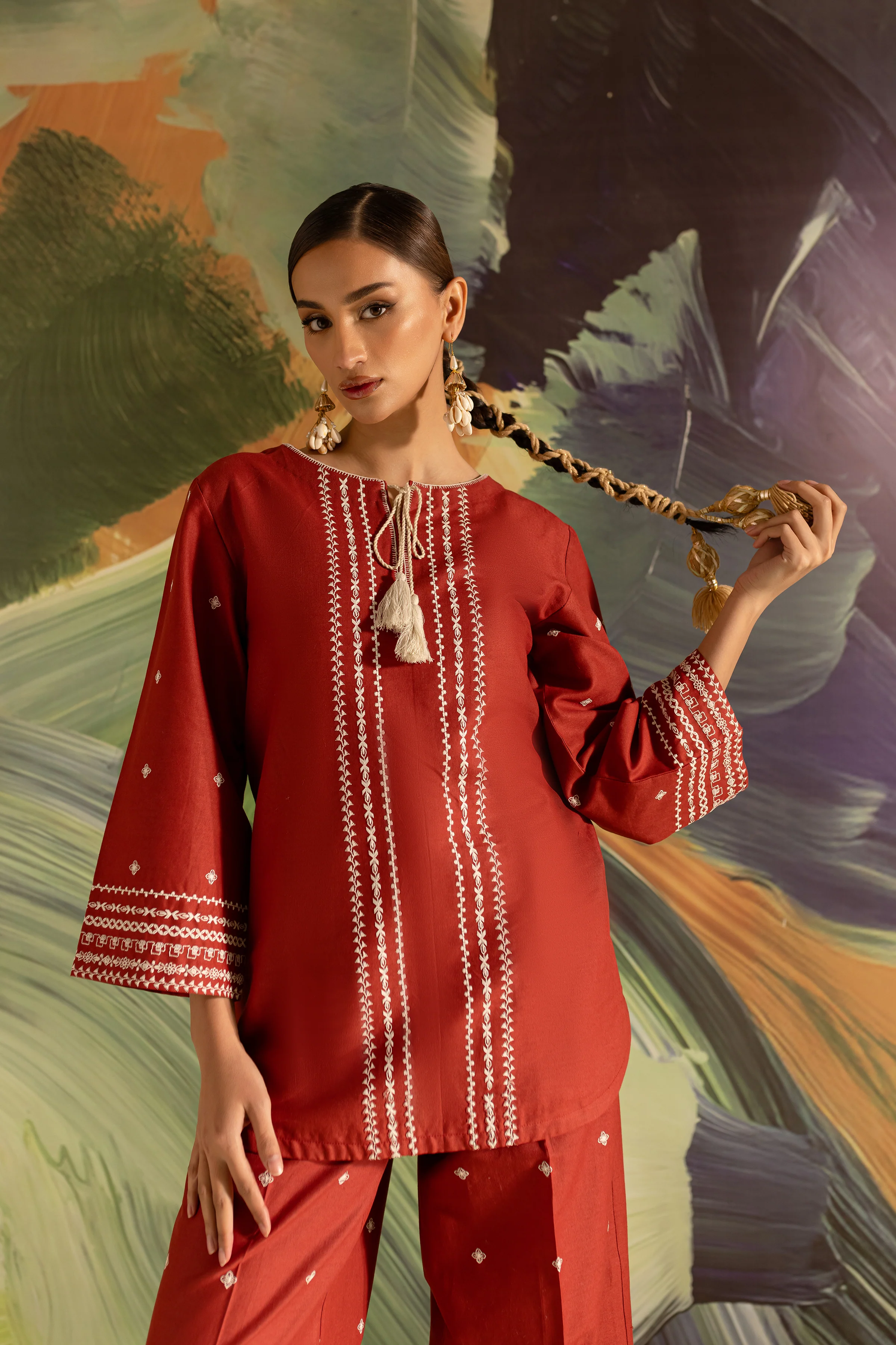 Brick 2Pc - Embroidered Khaddar Dress - Image 2