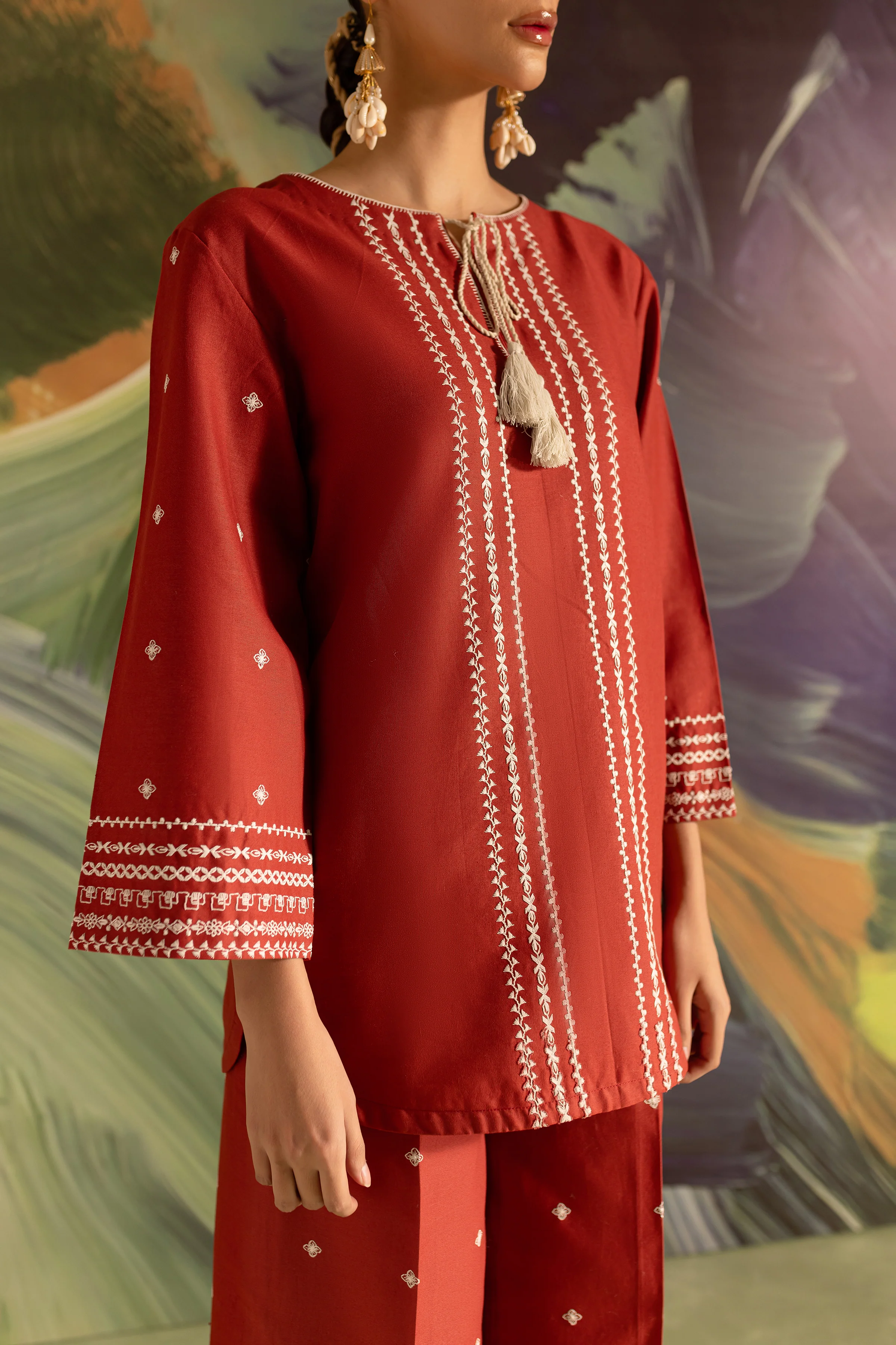 Brick 2Pc - Embroidered Khaddar Dress - Image 9