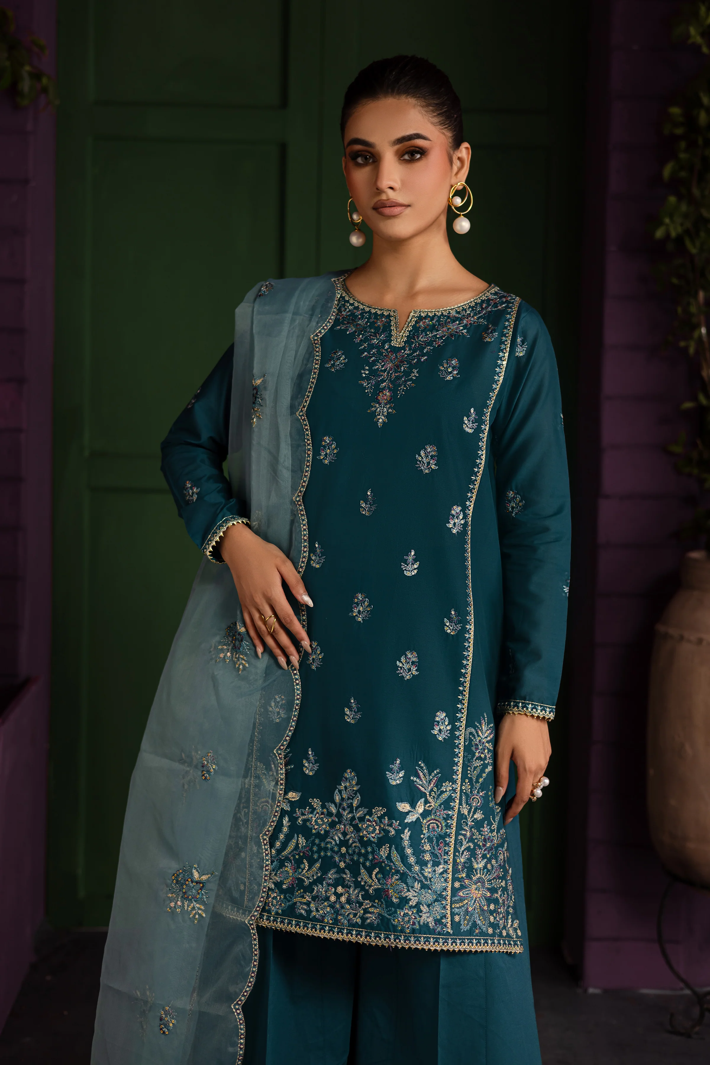 Bronya 3Pc - Embroidered Solid Dress - Image 2